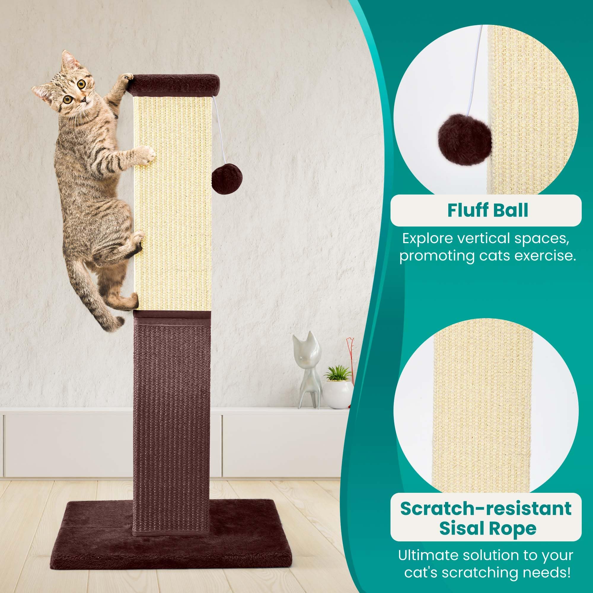 Yuloyi Cat Scratching Post, 32 Inch Cat Scratching Post For Large Cats, Cat Scratcher With Nature Sisal, Cat Scratch Post For In