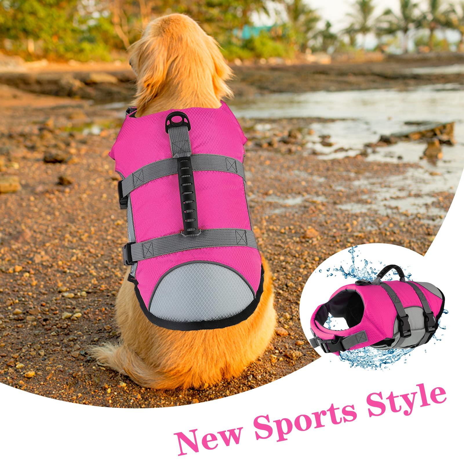Mklhgty Dog Life Jacket, Reflective Adjustable Dog Life Vest With Rescue Handle For Swimming And Boating, Ripstop Pet Safety Life Preserver For Small, Medium And Large Dogs
