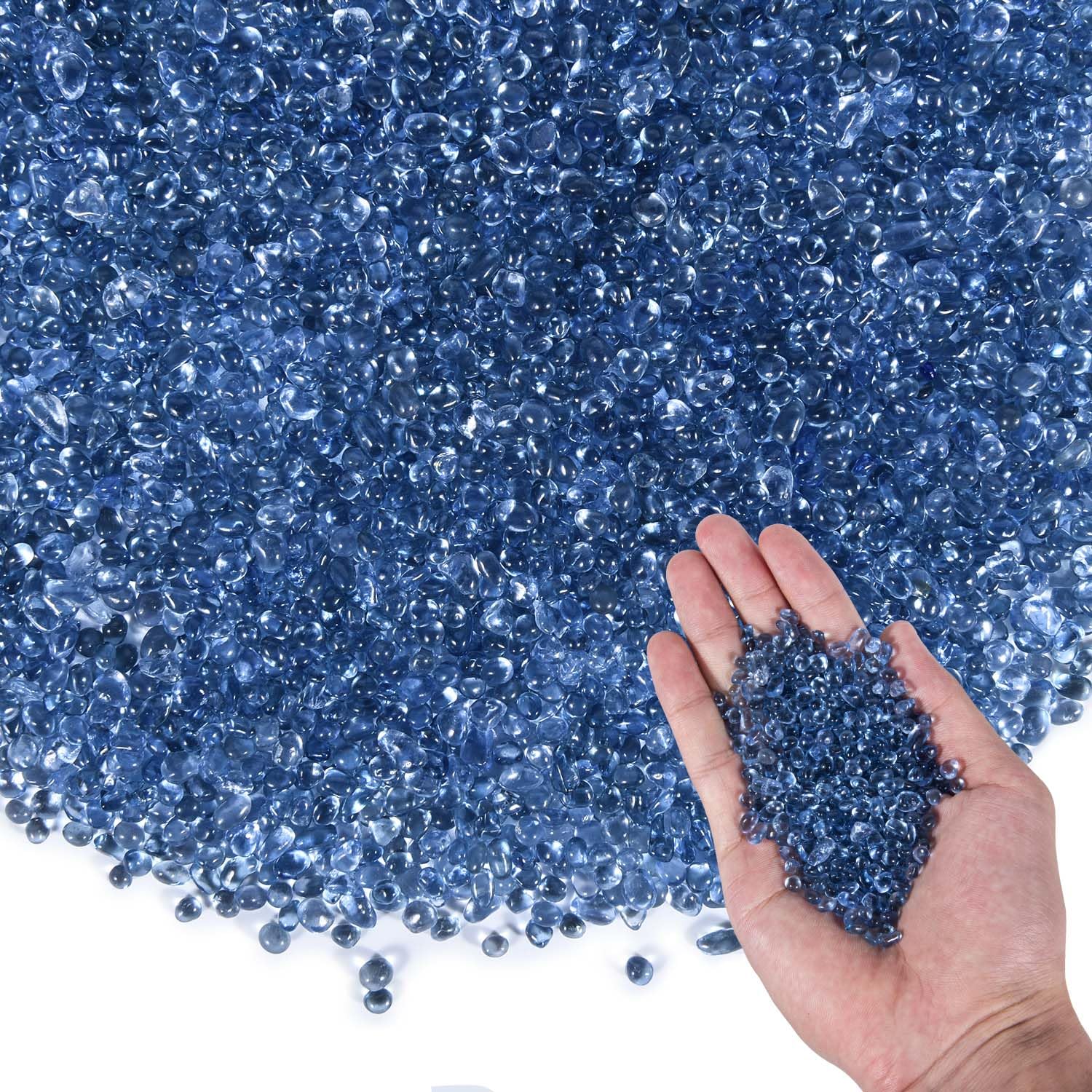 Kiseer Clear Aquarium Glass Stone Bulk 1 Lb Sea Glass Beads Gems Marbles Pebbles Gravel Rock For Aquarium, Fish Tank, Garden, Vase Fillers, Succulent Plants Decor (Sea Blue)