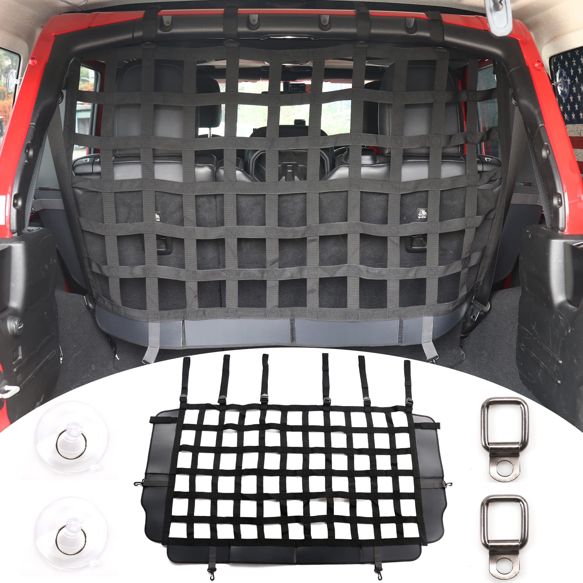 Rerpro Pet Net Safety Dog Barrier For 2007-2025 Jeep Wrangler Jk Jl 4 Door Accessories, Behind Rear Seat Pet Dog Covers Trunk Cargo Isolation Liner Net For Jeep Wrangler