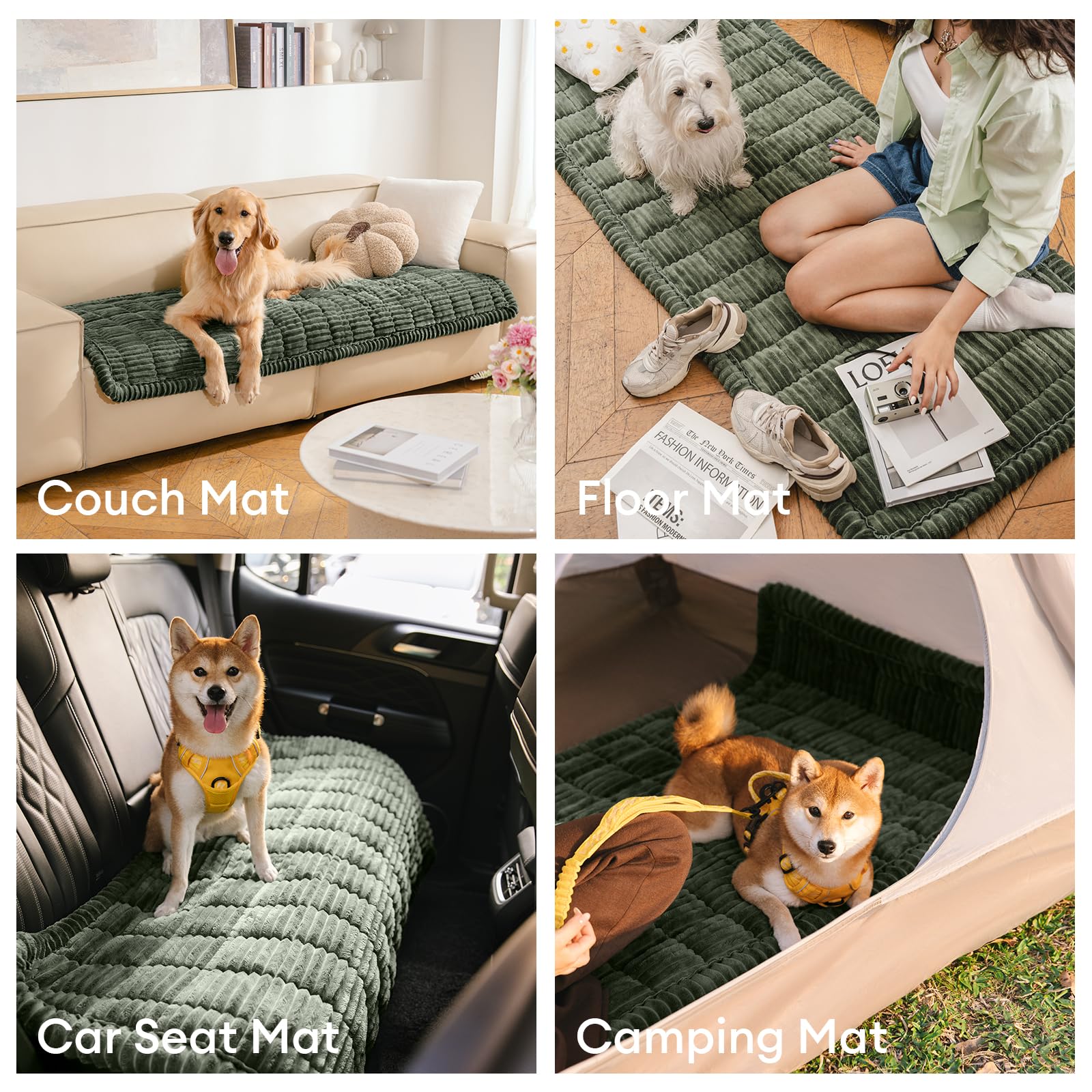 Funny Fuzzy Pet Mat Bed Sofa Cover, Washable Dog Couch Cover Protector, Flannel Couch Covers For Dogs, Dark Green, 27.6''82.7''