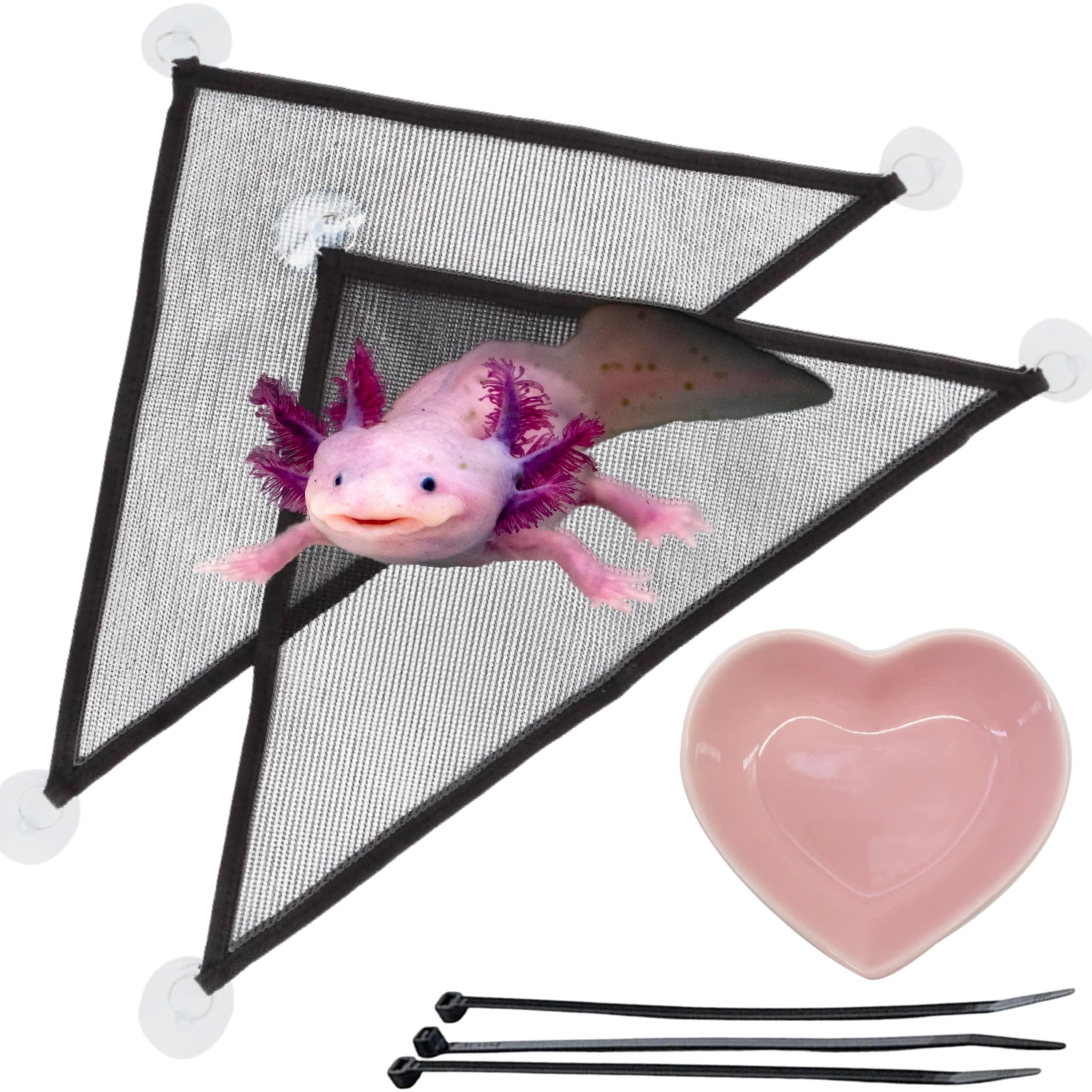 Axolotl Hammock for Aquarium and Ceramic Feeding Dish, Axolotl Hammock, Reptile Triangle Hammocks with Tray Feeder, Axolotls Acc