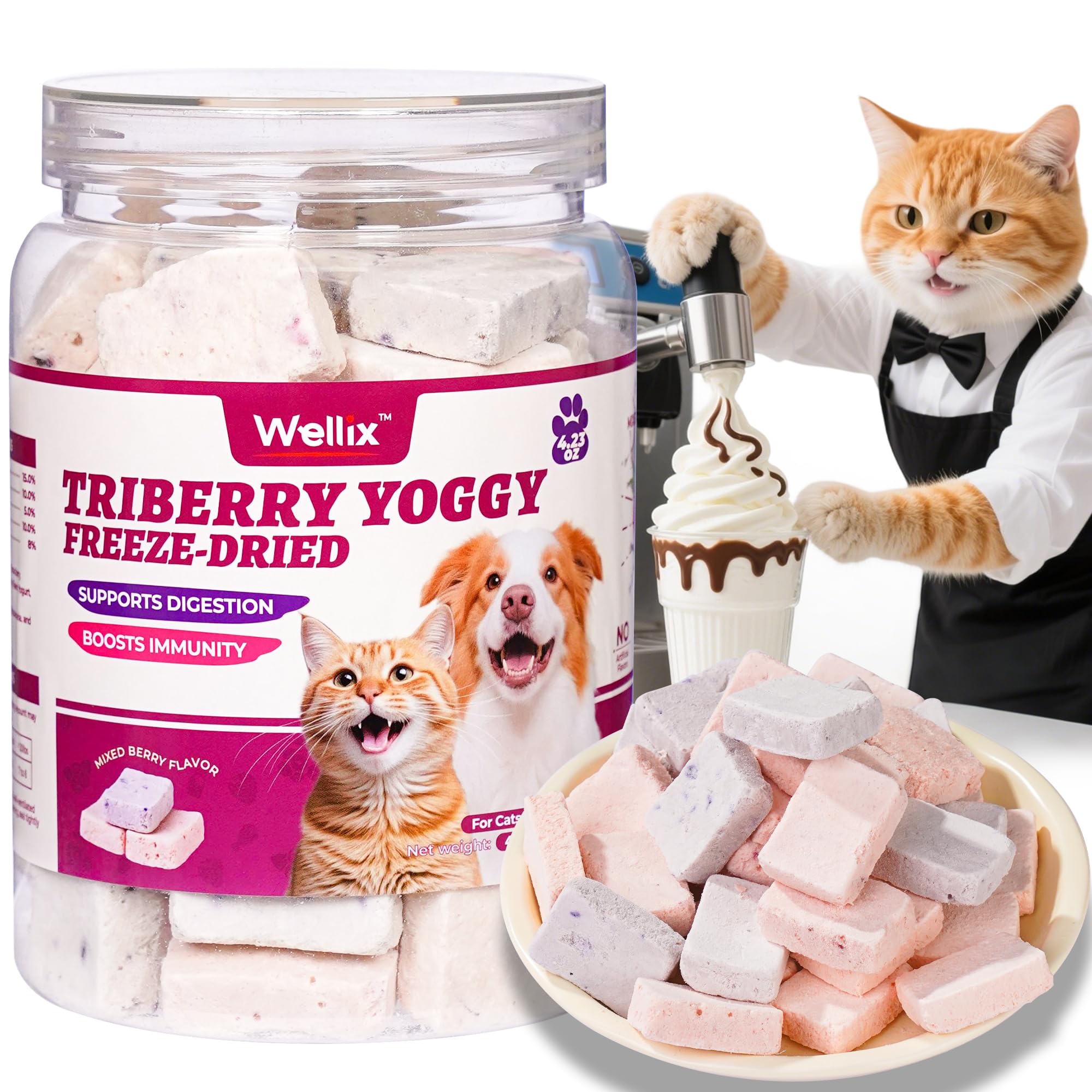 Wellix SunnyBites Freeze Dried Chicken Treats for Cat&Dog -Egg Healthy Cat Treats for Indoor Cats -Supports Immunity Gut Healthy