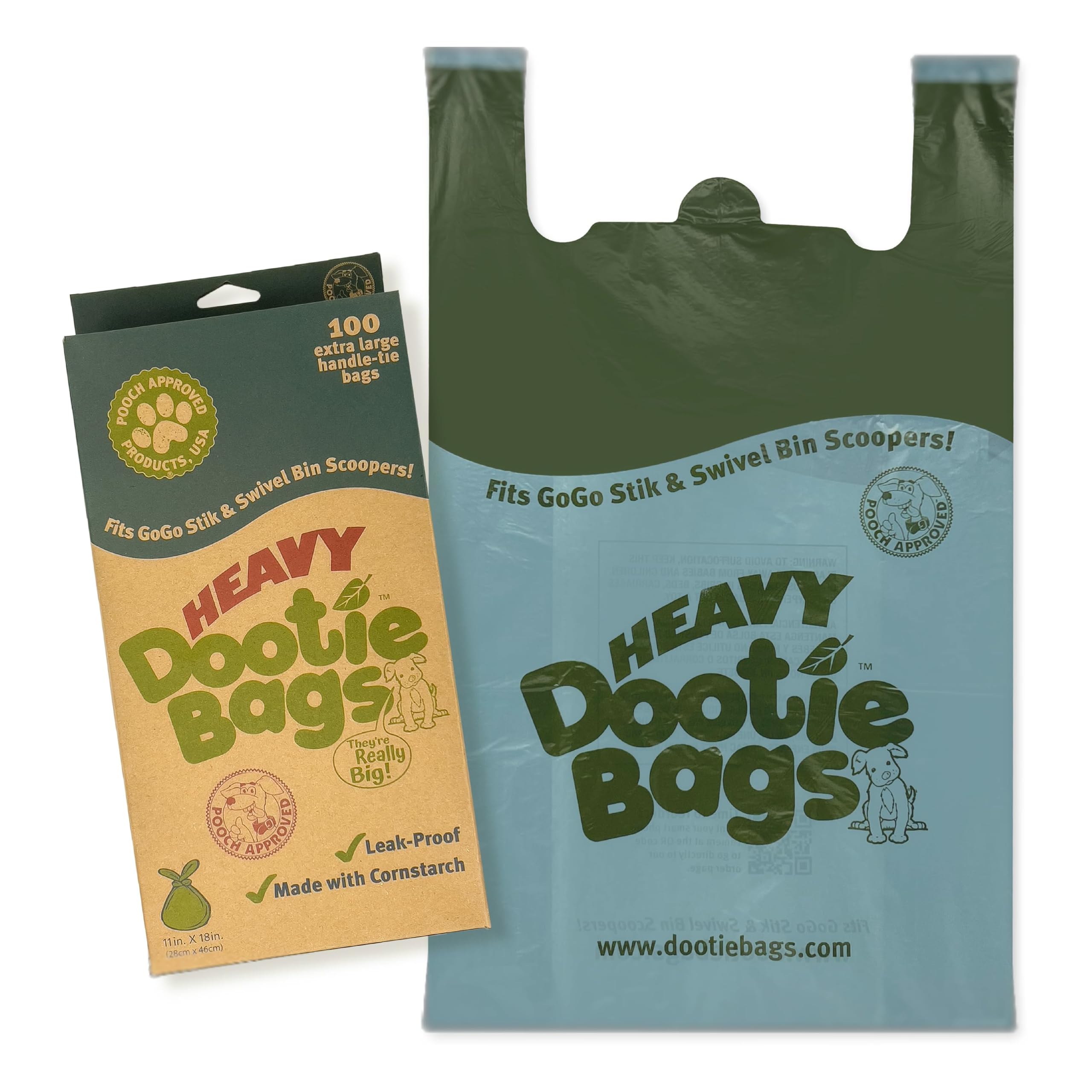 Heavy Dootie Bags With Ez Tie Handles. Clean And Convenient For Pet Dog Poop, Cat Litter. Multi-Use. Great For Swivel Bin And Gogo Stik Scoopers. Made With Cornstarch. Strong, Leakproof And Very Large