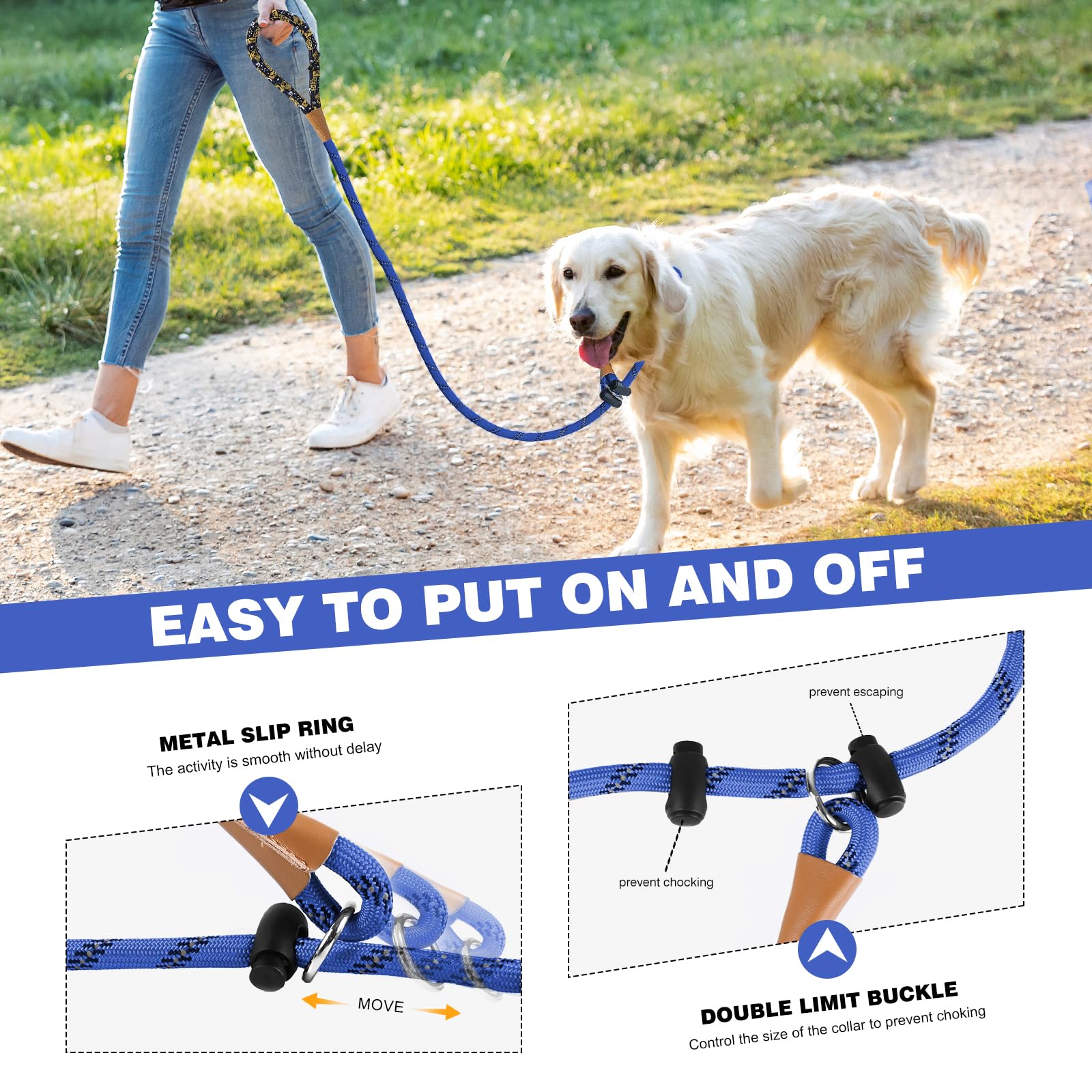 Lynxking Slip Lead Dog Leash Reflective, Heavy Duty Comfortable Strong Rope For Large Medium Small Dogs No Pull Pet Training (Bl