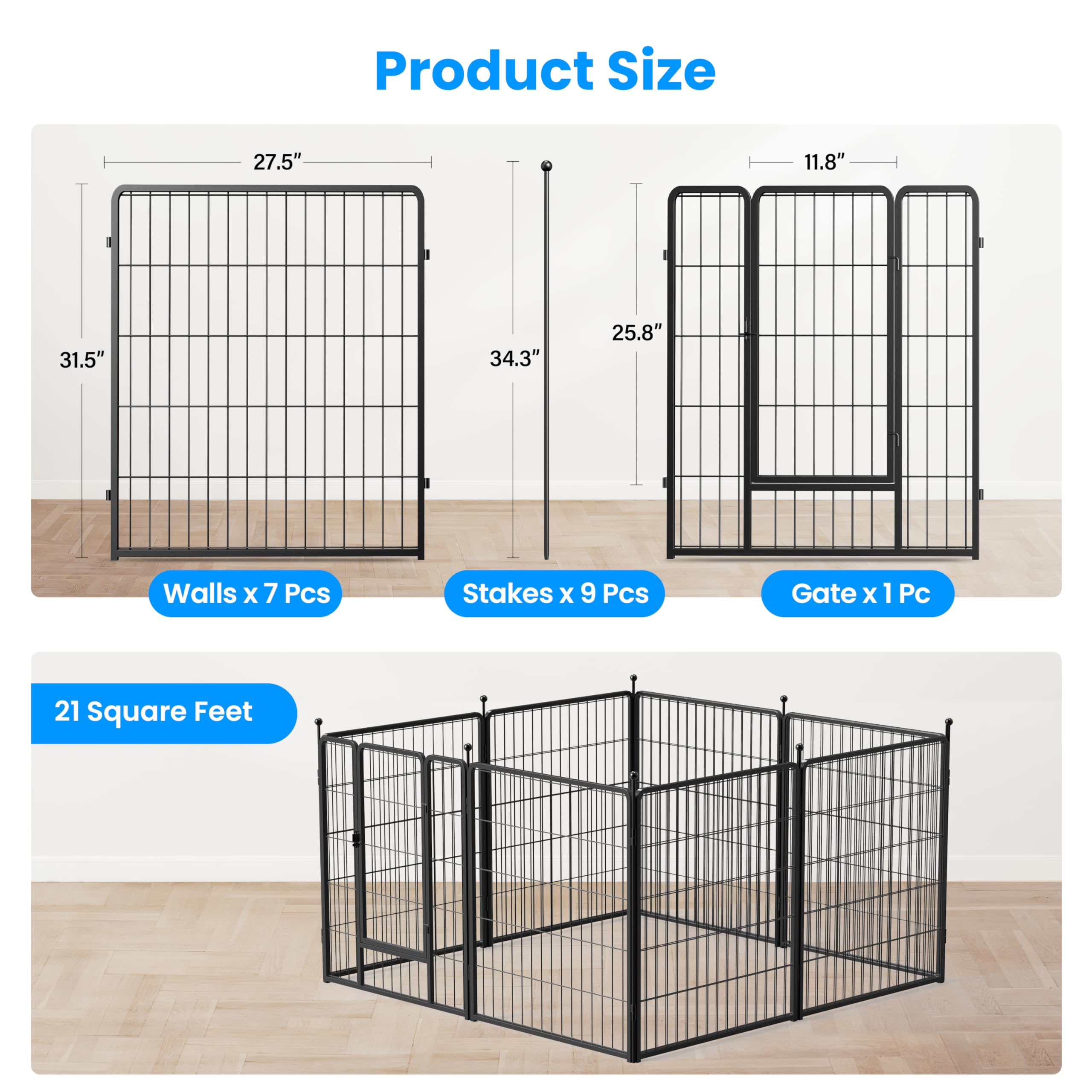 Simple Deluxe Dog Playpen Outdoor, Portable Dog Playpen For Travel, Camping, 32'' Height 8 Panels Heavy Duty Dog Pen For Small/M