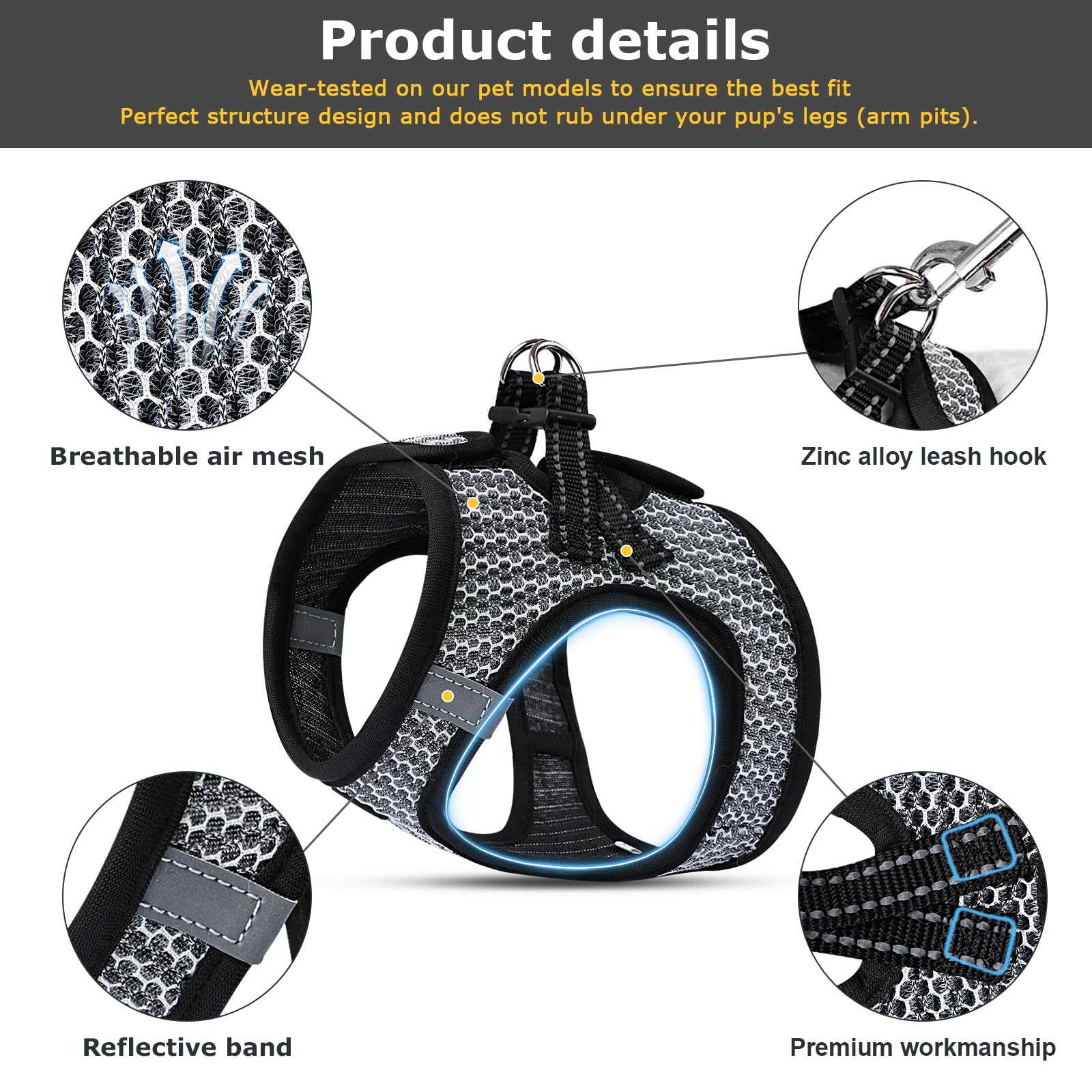 No Pull Small Dog Harness For Under 22 Lbs Dogs, Step In Air Mesh Puppy Reflective Lightweight Dogs Cats Vest (Medium, Rose