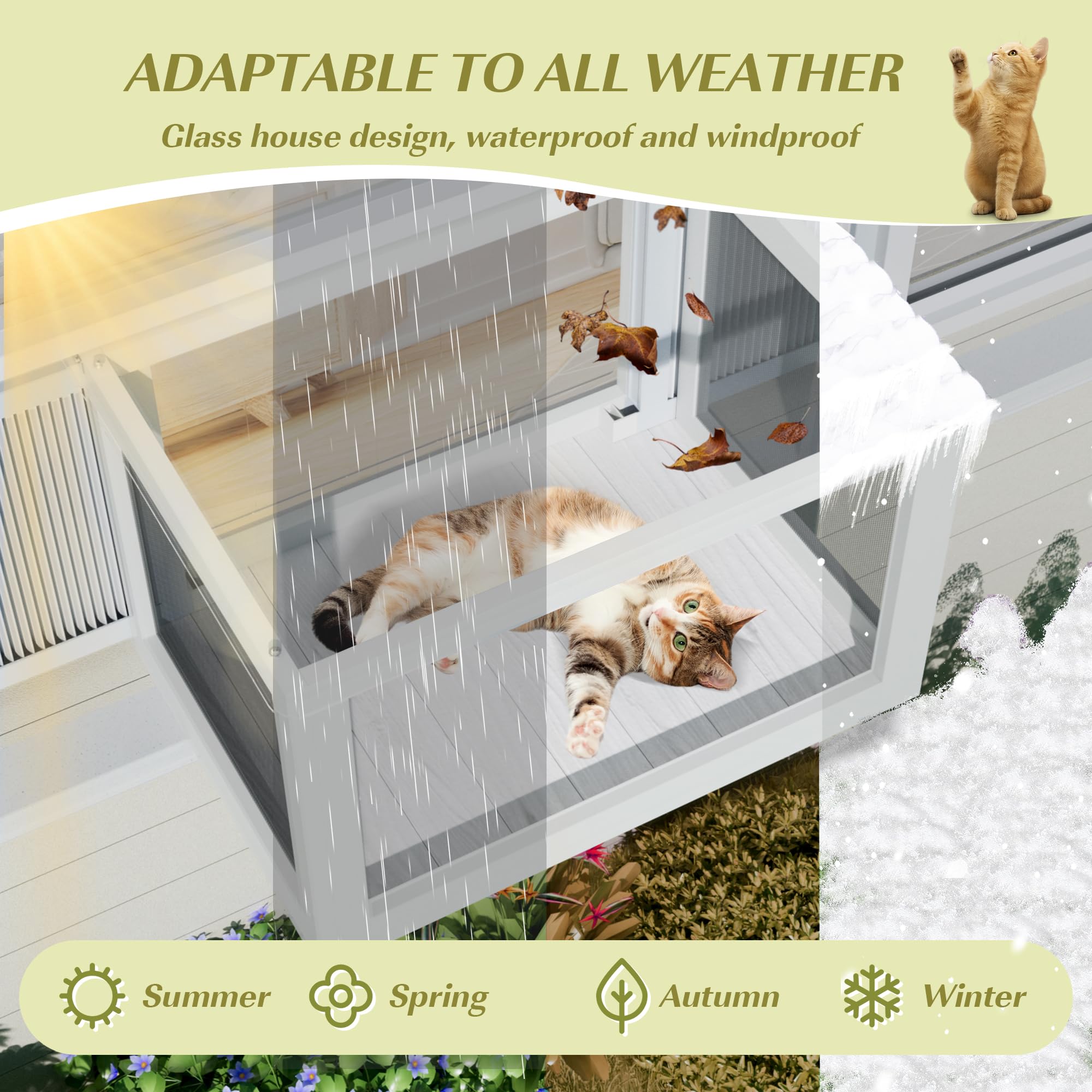 Dephet Cat Window Box, Catio Outdoor Cat Enclosure Window Perch W/Mosquito-Proof Net, Cats House Fits Double Hung Frames 25.2 to