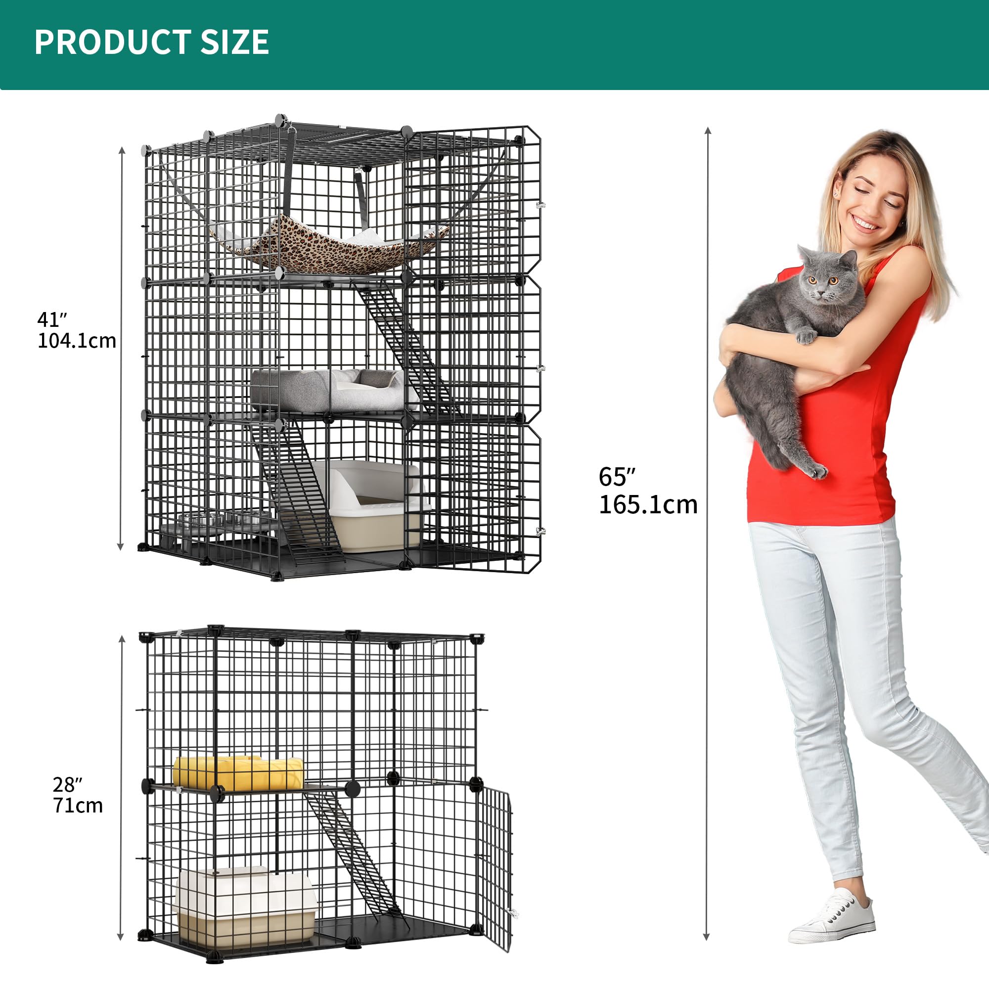 Yitahome Indoor Cat Cage 2 Tier Kitten Cage House Outdoor Cat Enclosure Ferret Cage Diy Pet Playpen Detachable Metal Kennel For