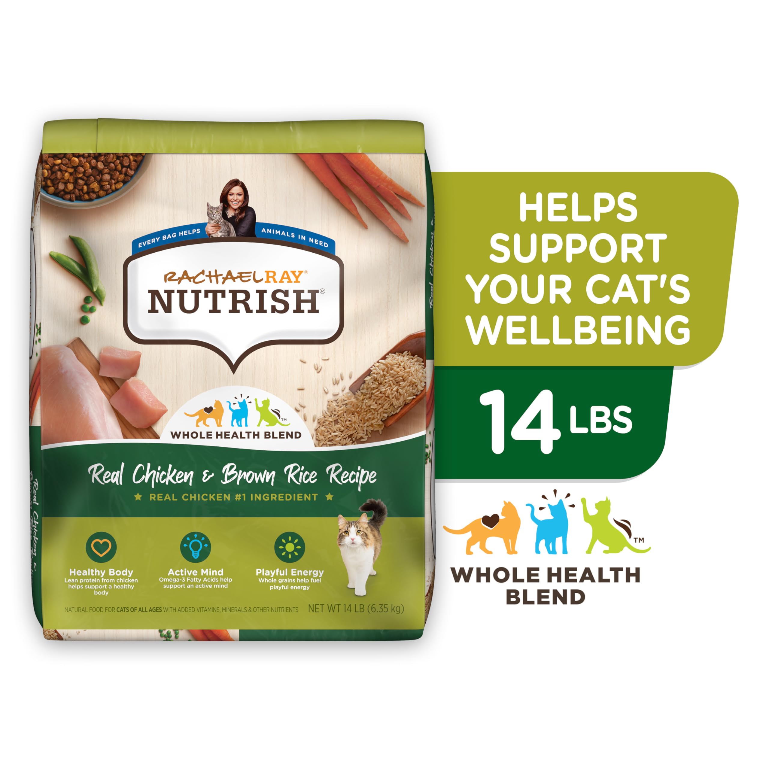 Rachael Ray Nutrish Premium Natural Dry Cat Food, Real Chicken & Brown Rice Recipe, 14 Pounds (Packaging May Vary)