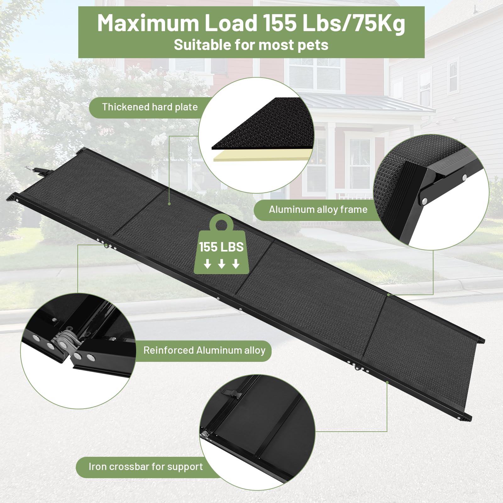 Voistino 71”L*19.7”W Extra Wide & Long Dog Ramp For Car Truck Suv, Portable Folding Pet Ramps For Small Medium Large Dogs And Cats, Lightweight Aluminum Frame, Supports Up To 155 Lbs