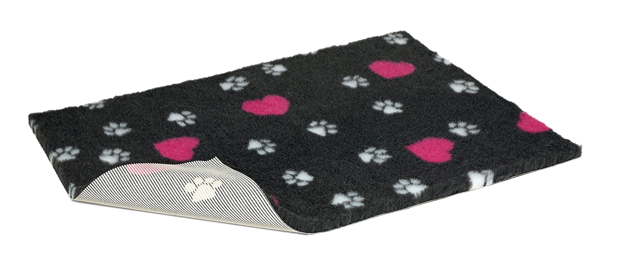 Vetbed Non-Slip Bed with White Paws and Cerise Hearts, Large, Charcoal Grey
