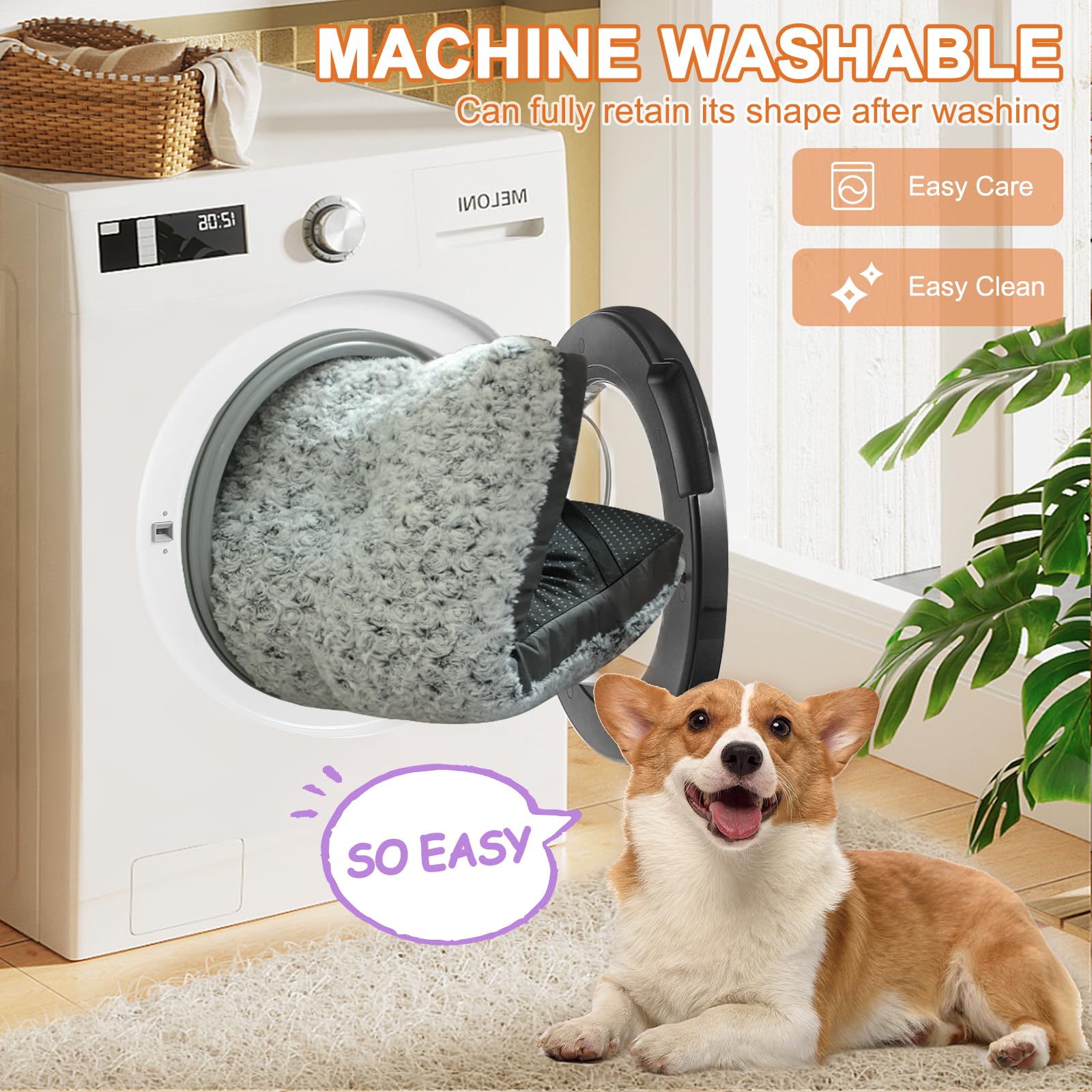 Pocblue Deluxe Washable Dog Bed For Small Dogs Dog Crate Mat 24 Inch Comfy Fluffy Kennel Pad Anti-Slip For Dogs Up To 25 Lbs, 24' X 17', Grey
