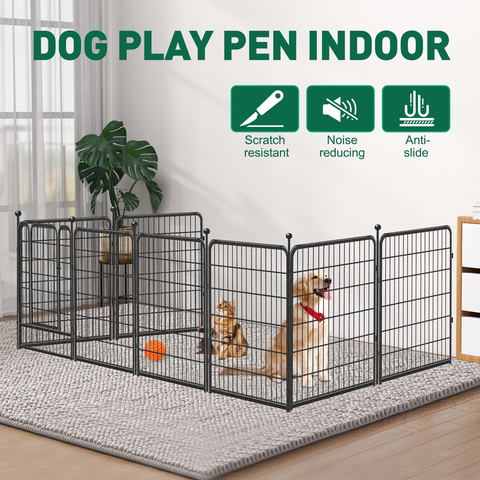 Dog Playpen Outdoor, 8 Panels 40' High Heavy Duty Metal Dog Pen, Pet Fence For Large/Medium/Small Dogs, With Doors Foldable Met