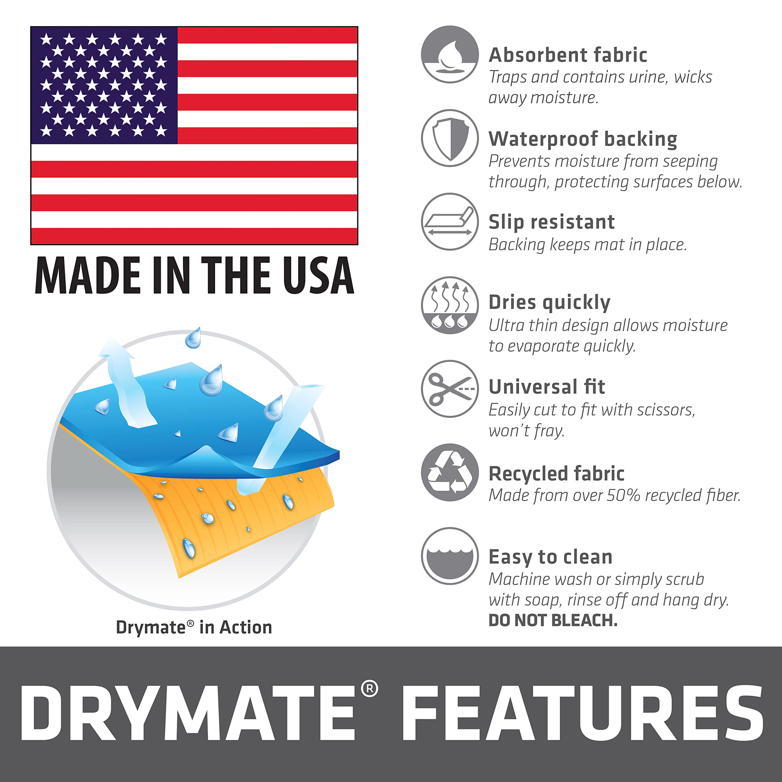 Drymate Waterproof Dog Crate Mat Liner, Non-Slip, Washable Puppy Pee Pad, 29x48, USA Made, Protects Floors, Ideal for Kennel Training