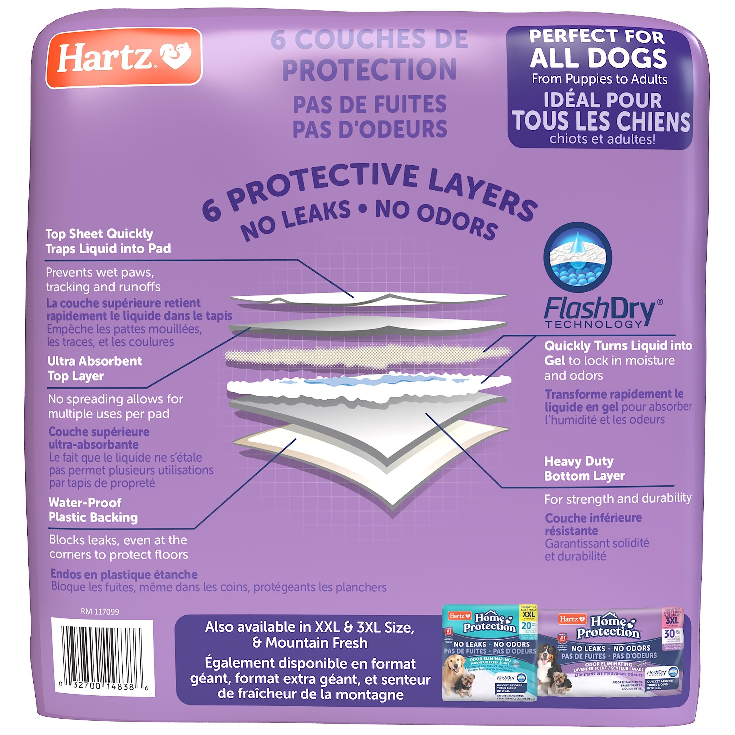 Hartz Home Protection Lavender Scented Dog Pads, 50 Count, Super Absorbent & Won'T Leak, Odor Eliminating