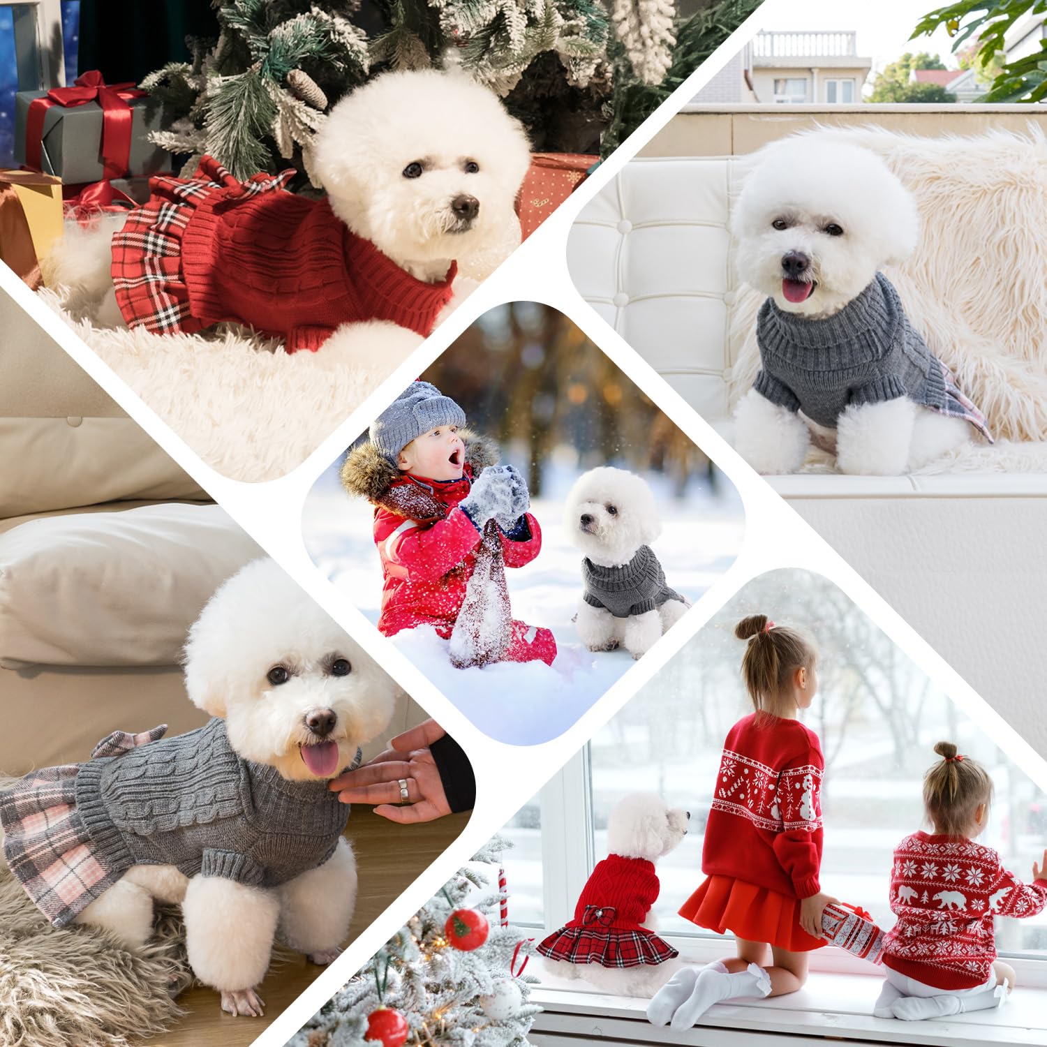 YUDODO Dog Sweater Dress for Small Dogs with Bowtie Turtleneck Knitted Dog Dress Pet Dog Winter Clothes Warm Sweater for Yorkies