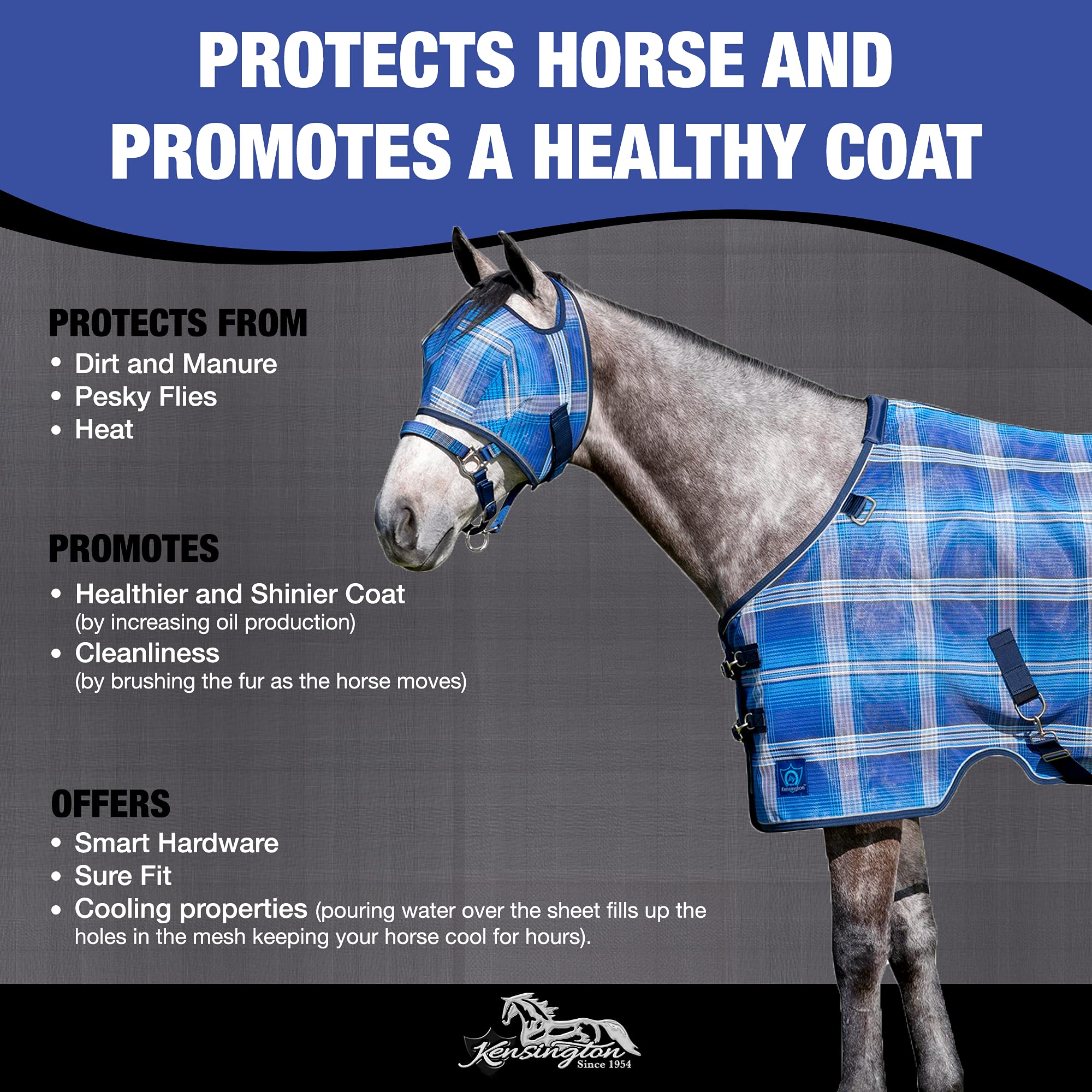 Kensington Breathable And Uv Protective Sheet Surefit All Season Protection For Horse - 75'', Kentucky Blue