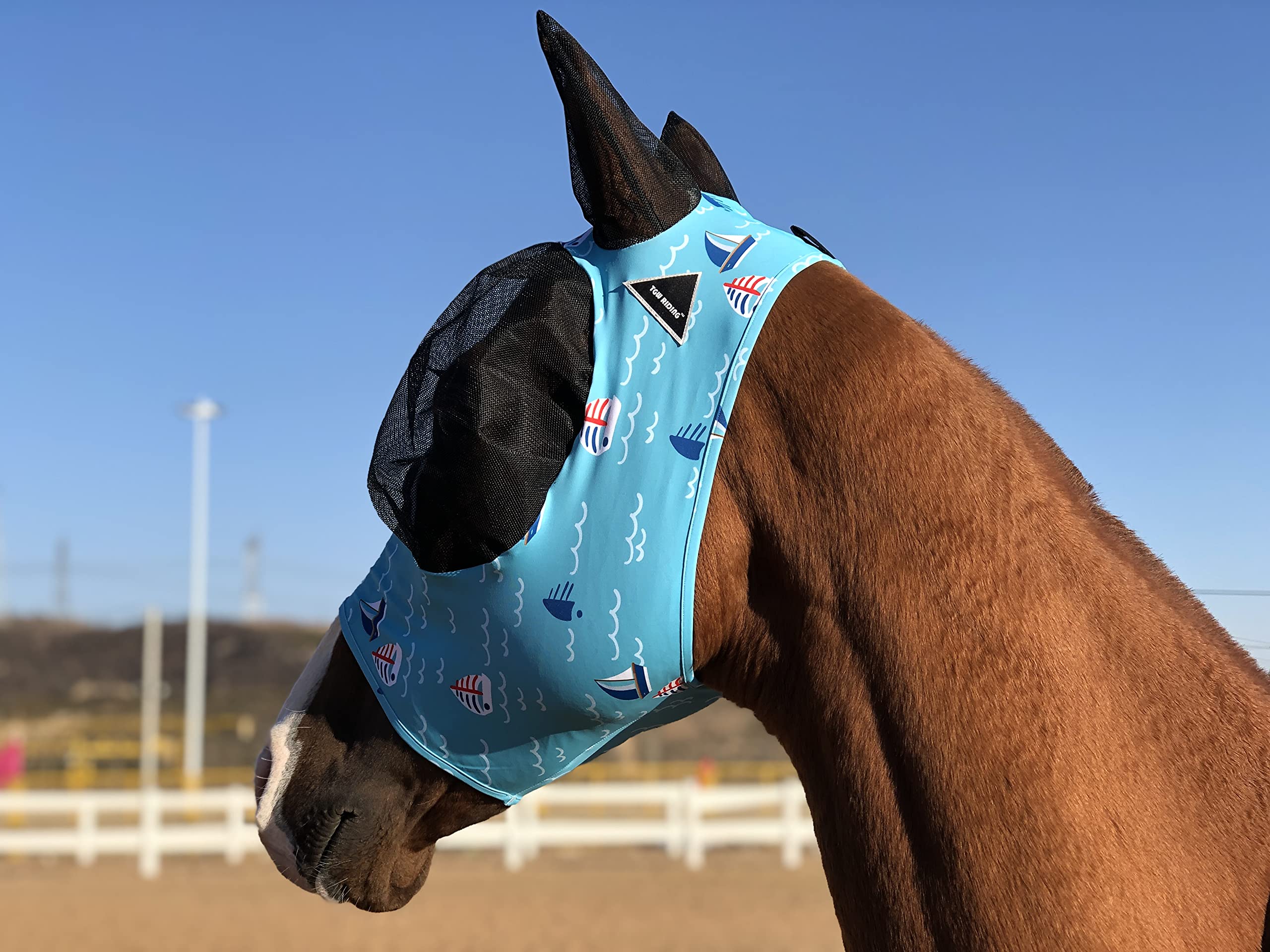 Horse Fly Mask Super Comfort Horse Fly Mask Elasticity Fly Mask with Ears We Only Make Products That Horses Like (Sky Blue, L)