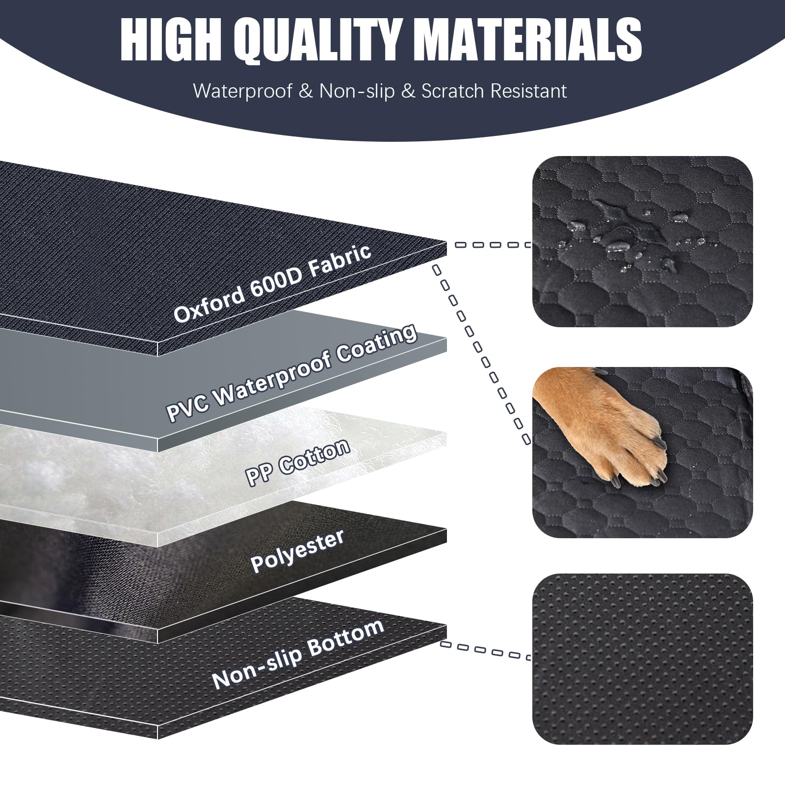 Dog Car Seat For Large Medium Dogs, Dog Car Seat Cover For Back Seat, Foldable Pet Carseat With Safety Belt, Waterproof Fabric &