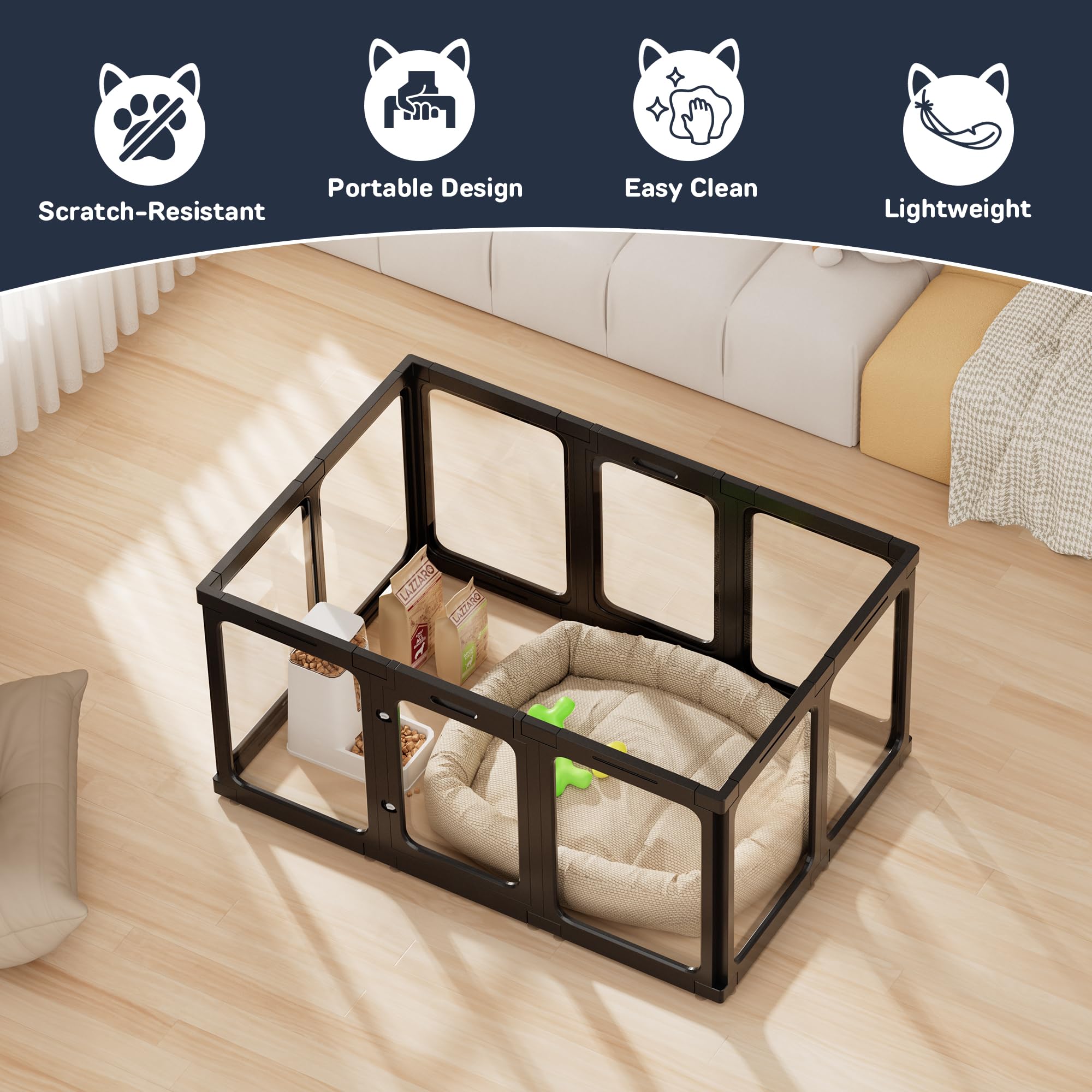 Acrylic Dog Playpen Indoor, 10 PCS Plastic Puppy Playpen with Door, Clear PlayPen for Dog Cat Rabbit Ferret, Preferable Small Do