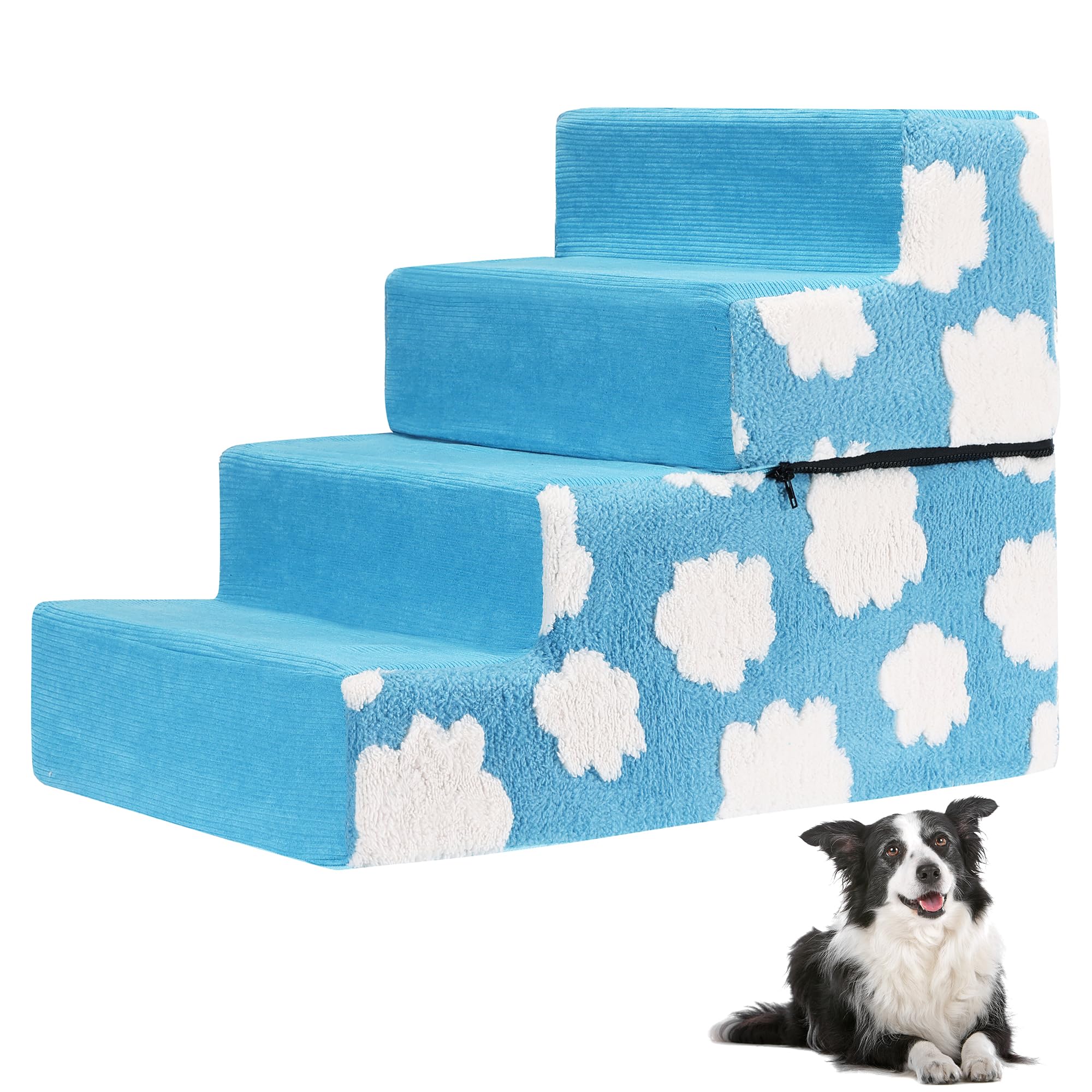 Pet Stairs for Small Dog Stairs for Sofa and Bed High Density Foam Stairs Pet Ladder with Removable Washable Cover Non-Slip Base