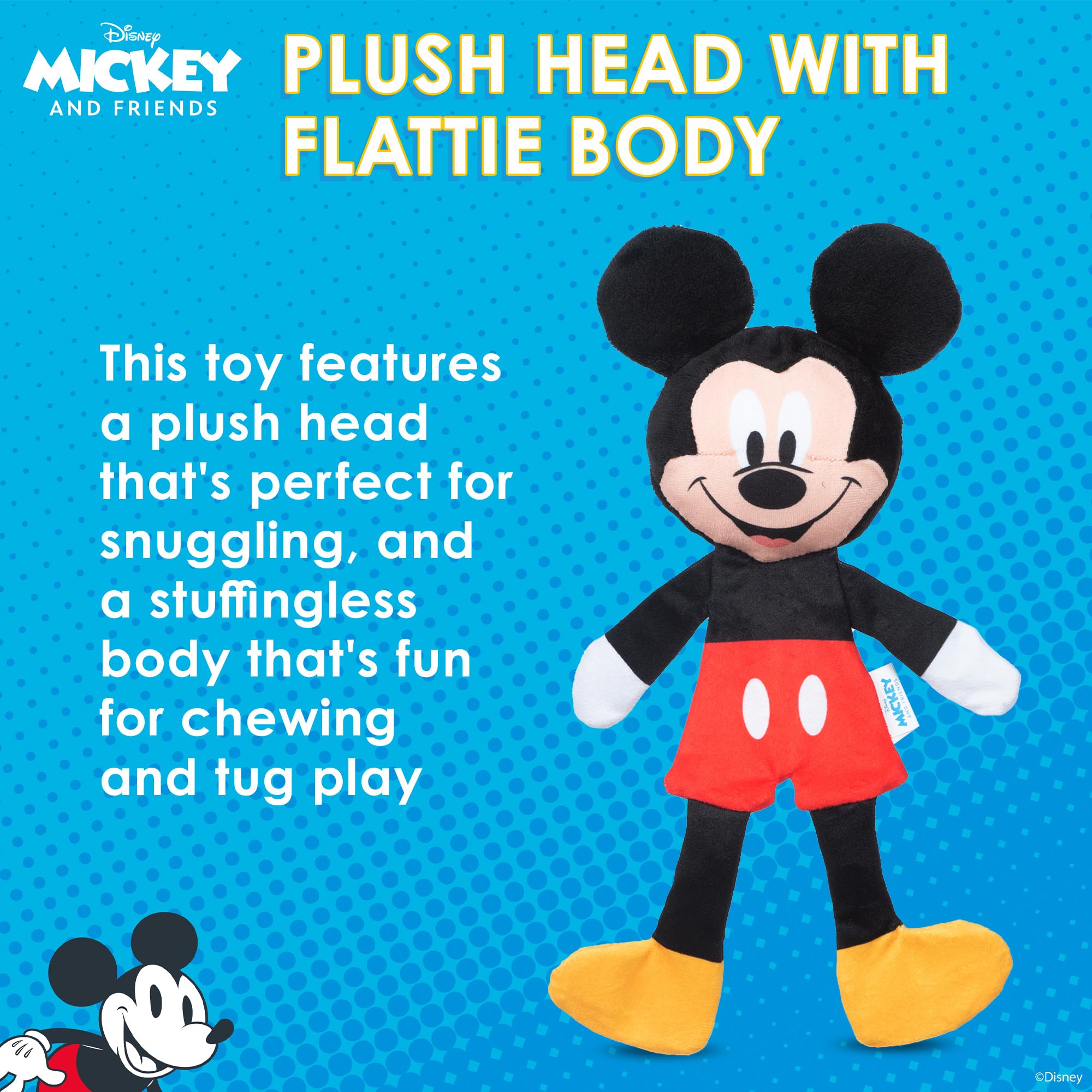 Disney For Pets Mickey Mouse Plush Squeaker With Crinkle Flattie Body Dog Toy 13.5In Dog Toys | Plush Squeaker Toy For Dogs Insp