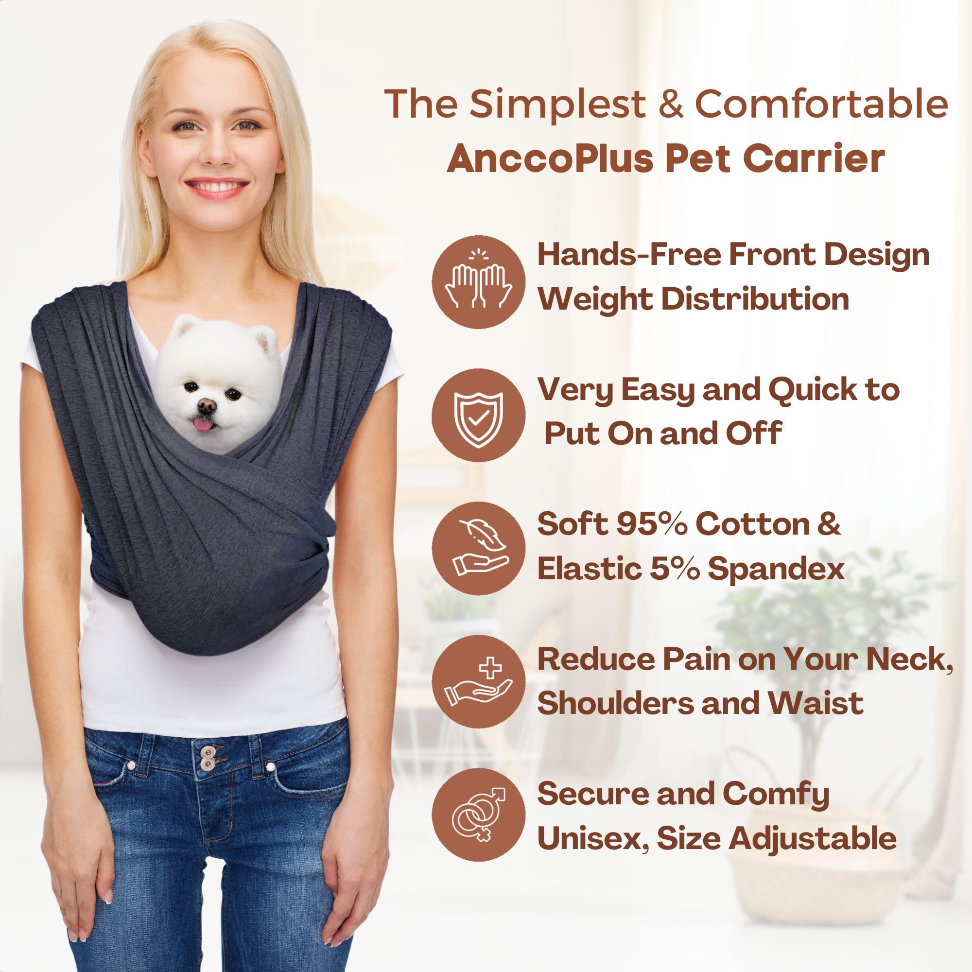 Anccoplus Dog Carrier For Small Dogs, Front Facing Dog Carrier Sling, Hands Free Cat Sling, Size Adjustable, Reducing Back Pain,