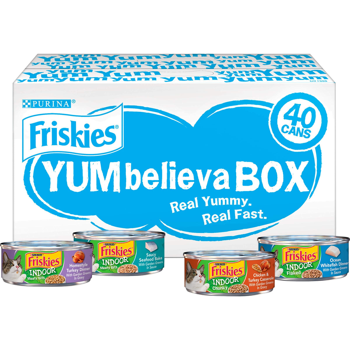 Purina Friskies Indoor Wet Cat Food Variety Pack, Yumbelievabox Yum-Stoppable Indoor Adventures - (40) 5.5 Oz. Pull-Top Cans