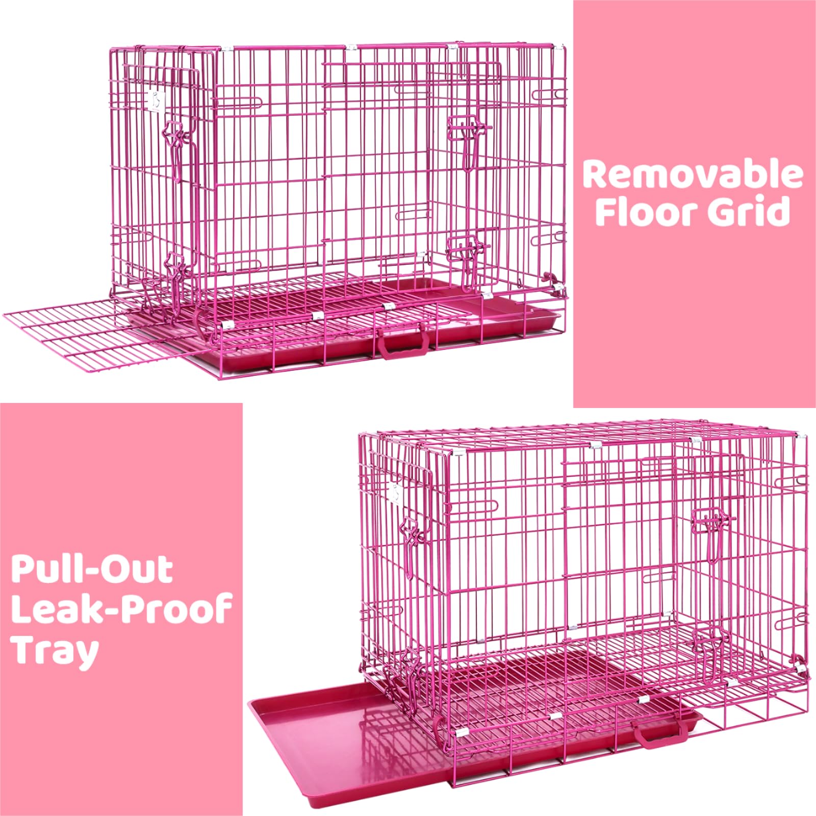 Homey Pet 30 Inch Pink Dog Crate, Cute Cage Medium Sized Dog Collapsible Small Dog Kennel Indoor Nano-Coated Metal Wire Dog Crat