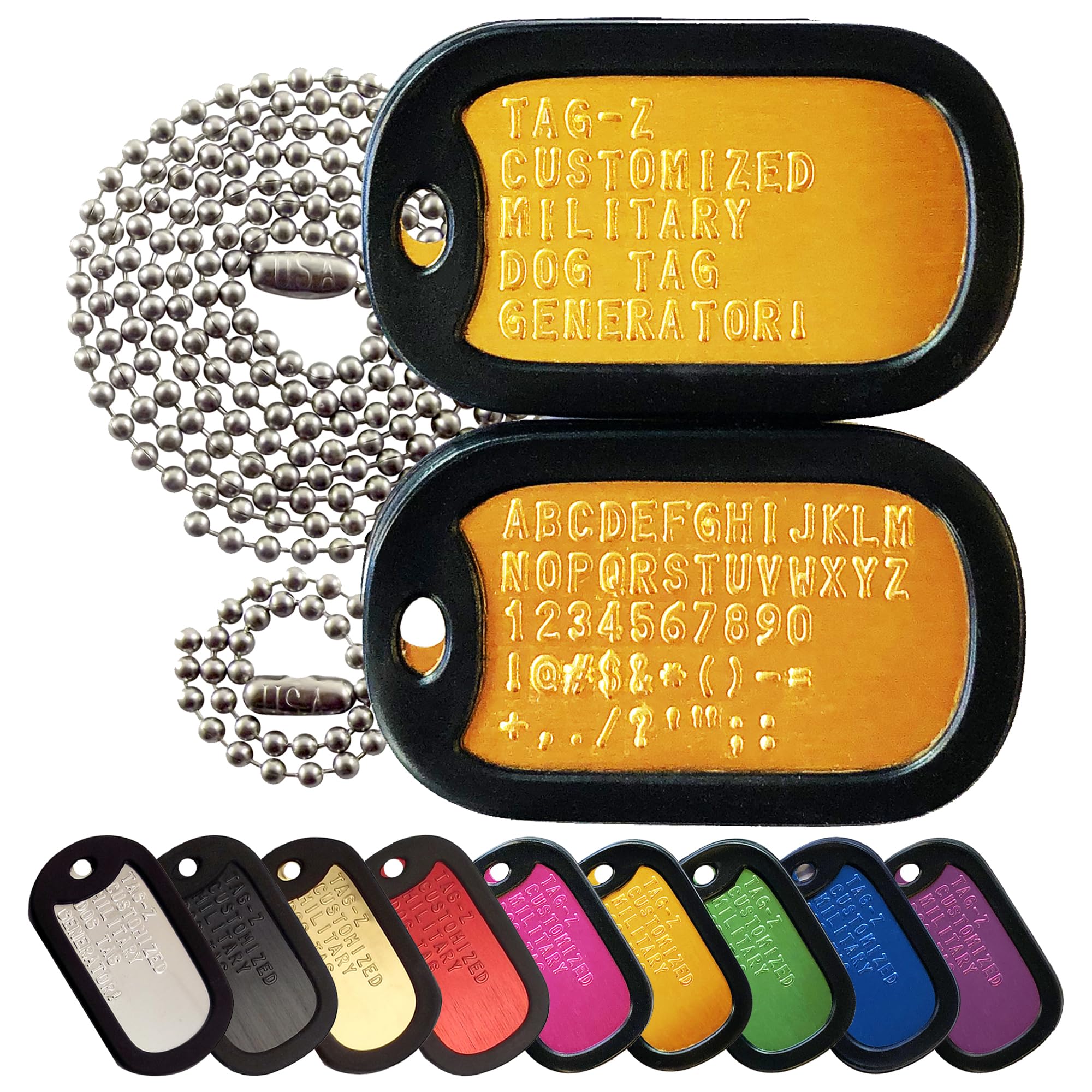 Personalized Military Dog Tags with Silencers and Stainless Steel Chains, Orange Aluminum