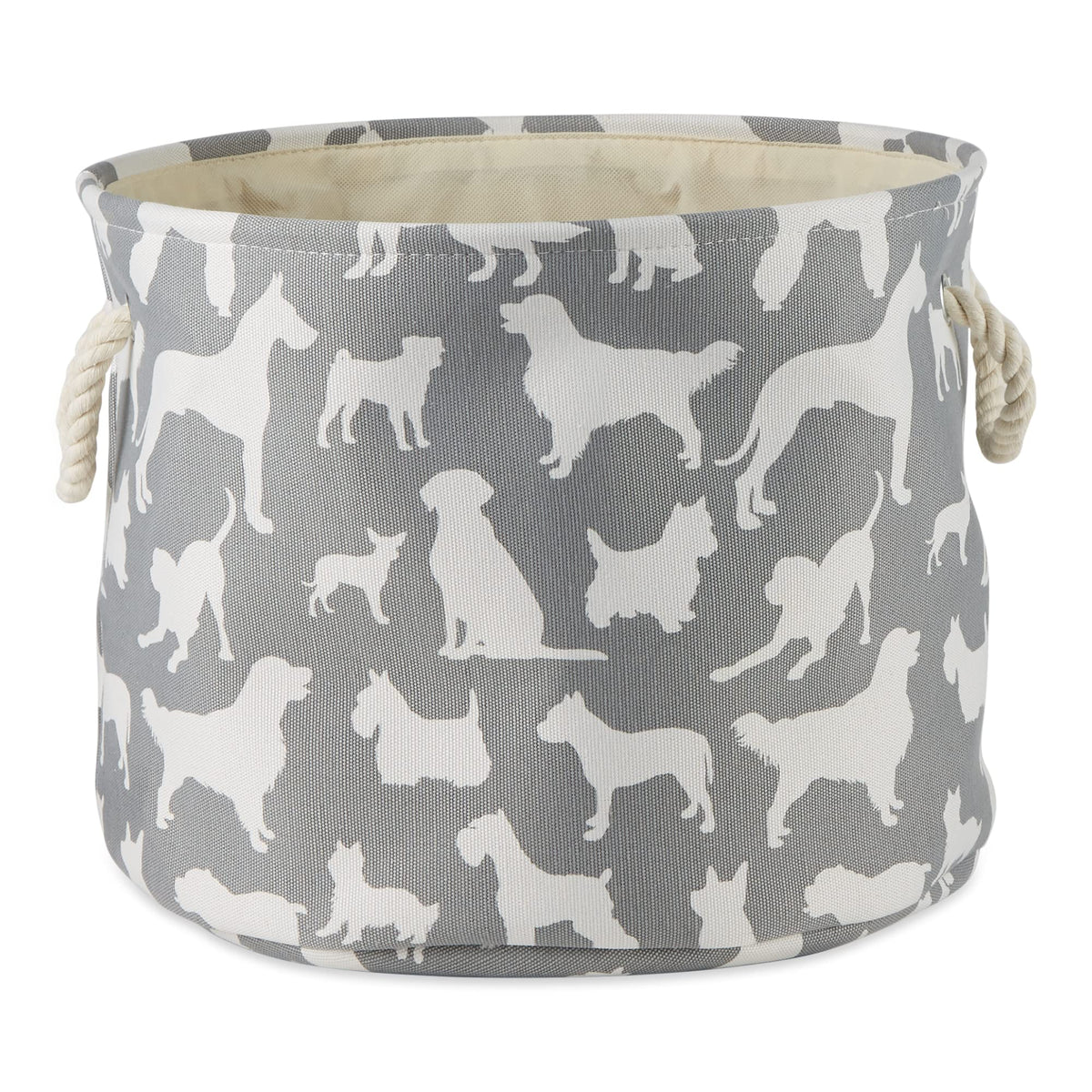 Bone Dry Pet Storage Collection Collapsible Bin with Soft Rope Handles, Medium Round, 12x15, Gray Dog Show Print