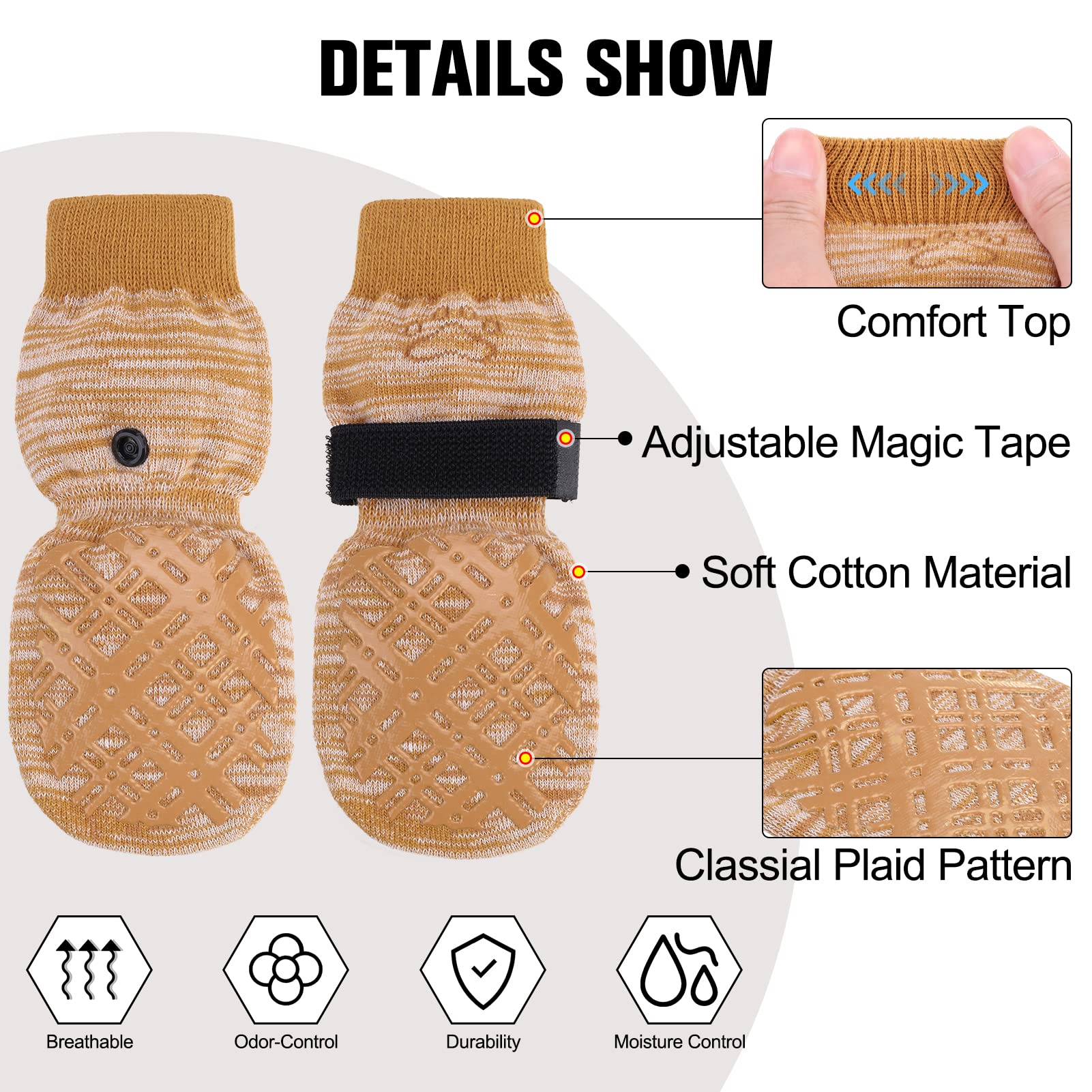 Beautyzoo Dog Socks To Prevent Licking For Hardwood Floors -Dog Boots Shoes For Small Medium Large Dogs -Double Side Grips Tract