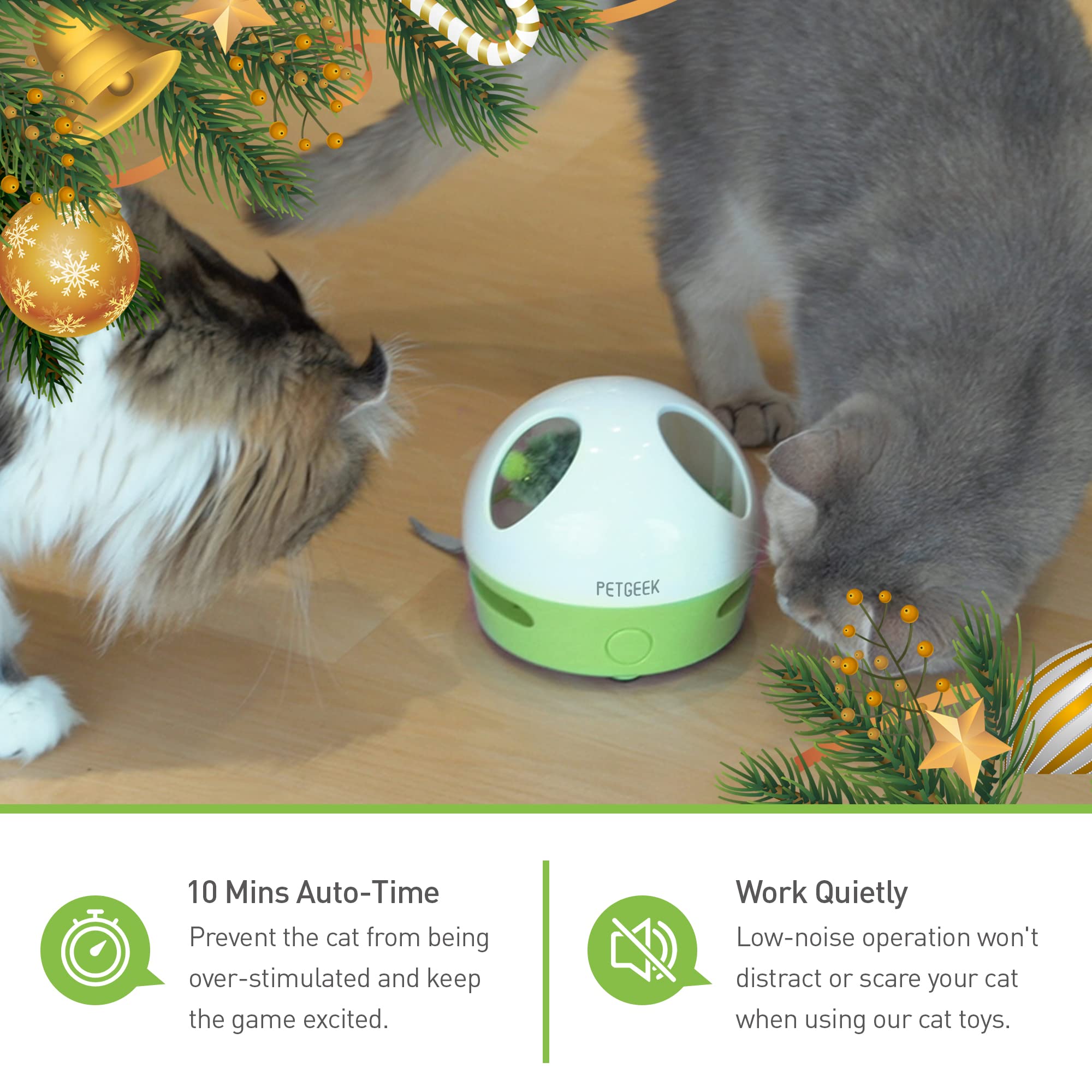 PETGEEK Interactive Cat Toy - Automatic Squeaky Mouse with Catnip, Engaging Indoor Exercise for Cats, Green Color