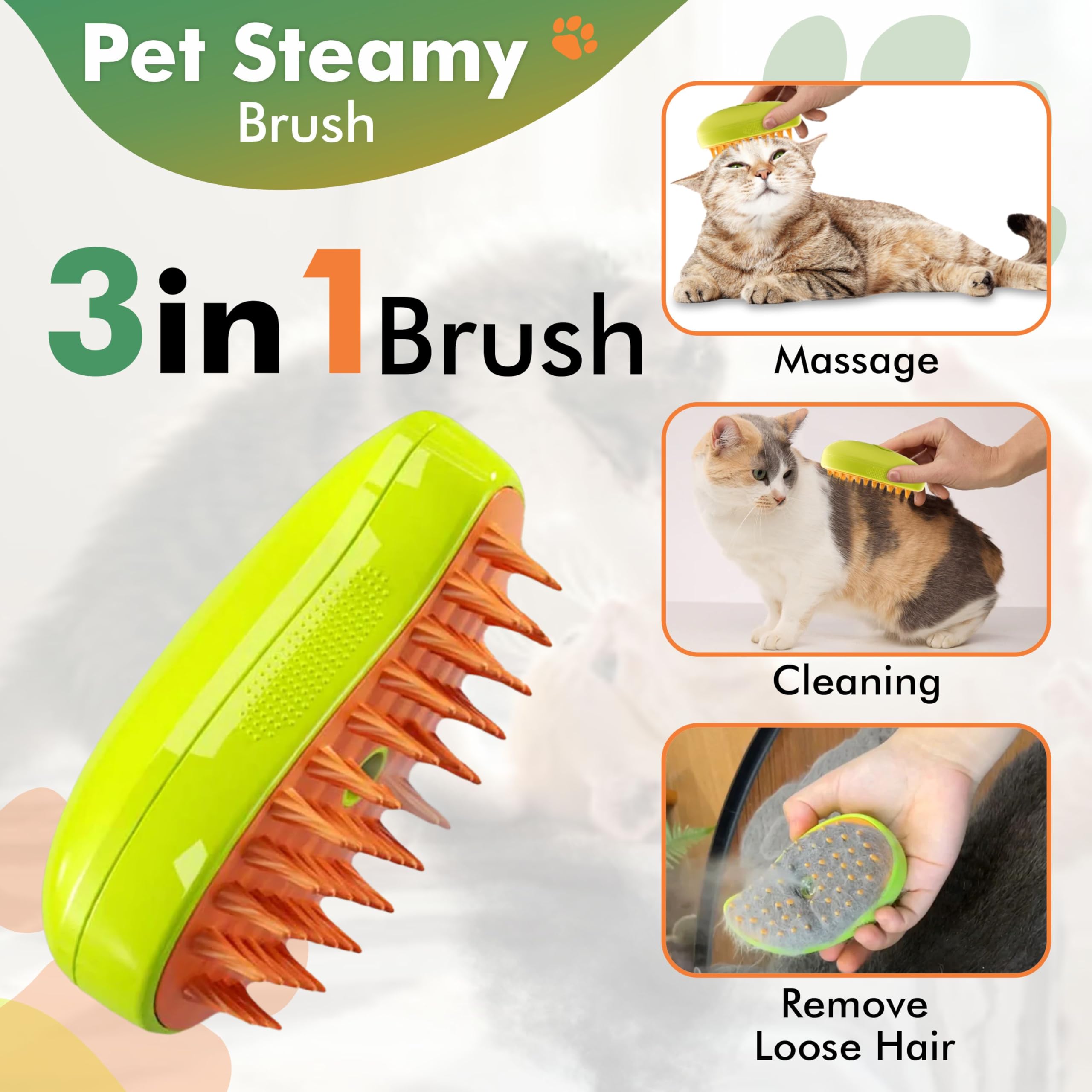Steam Brush For Cats 3-In-1 Self-Cleaning Grooming Steam Cat Brush For Cat And Dogs - Indoor Cat Spray Mist Grooming Comb For Lo