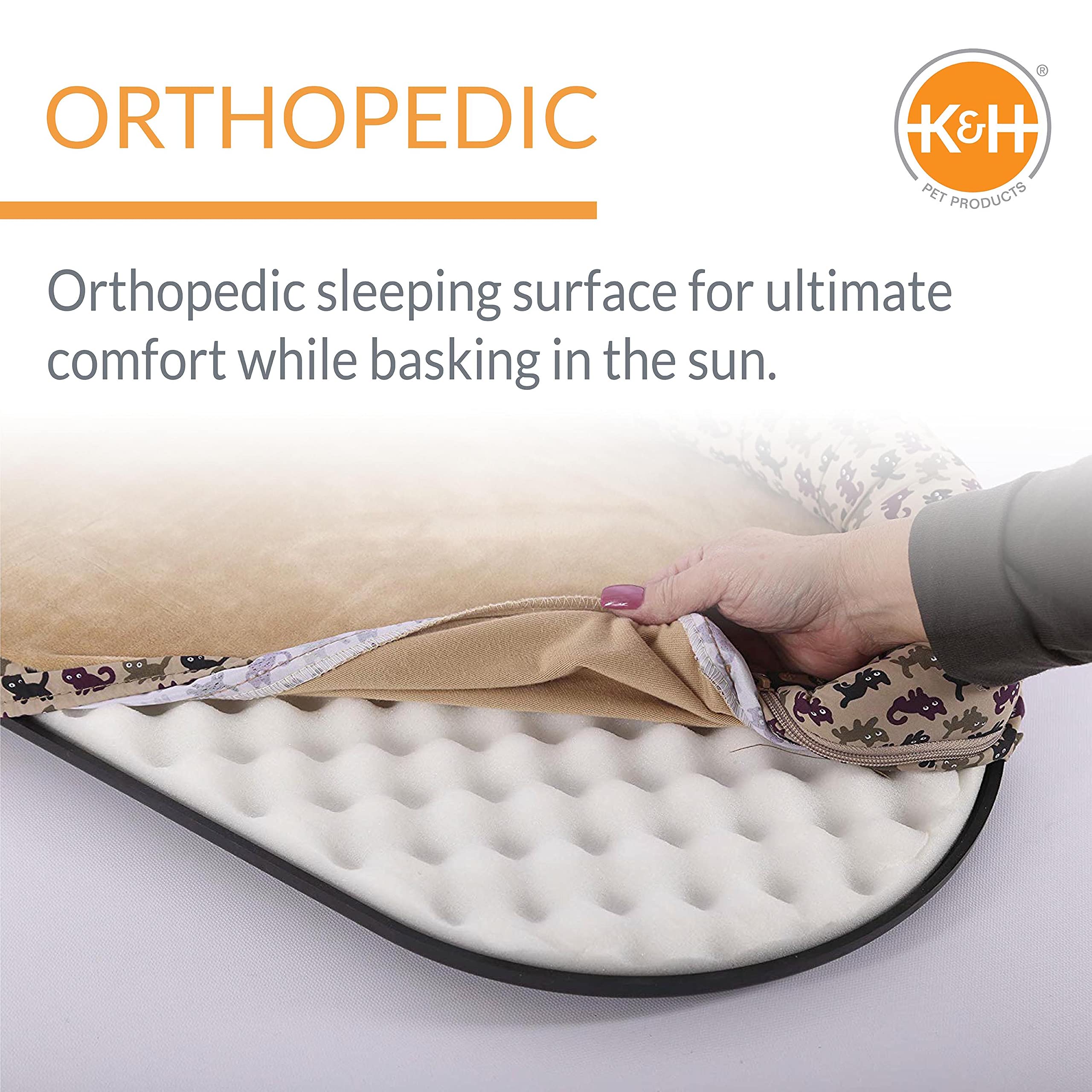 K&H Pet Products Bolster Kitty Sill Cat Window Perch Bed for Large Cats, Orthopedic Window Hammock Holds 40 lbs, Washable Cover,