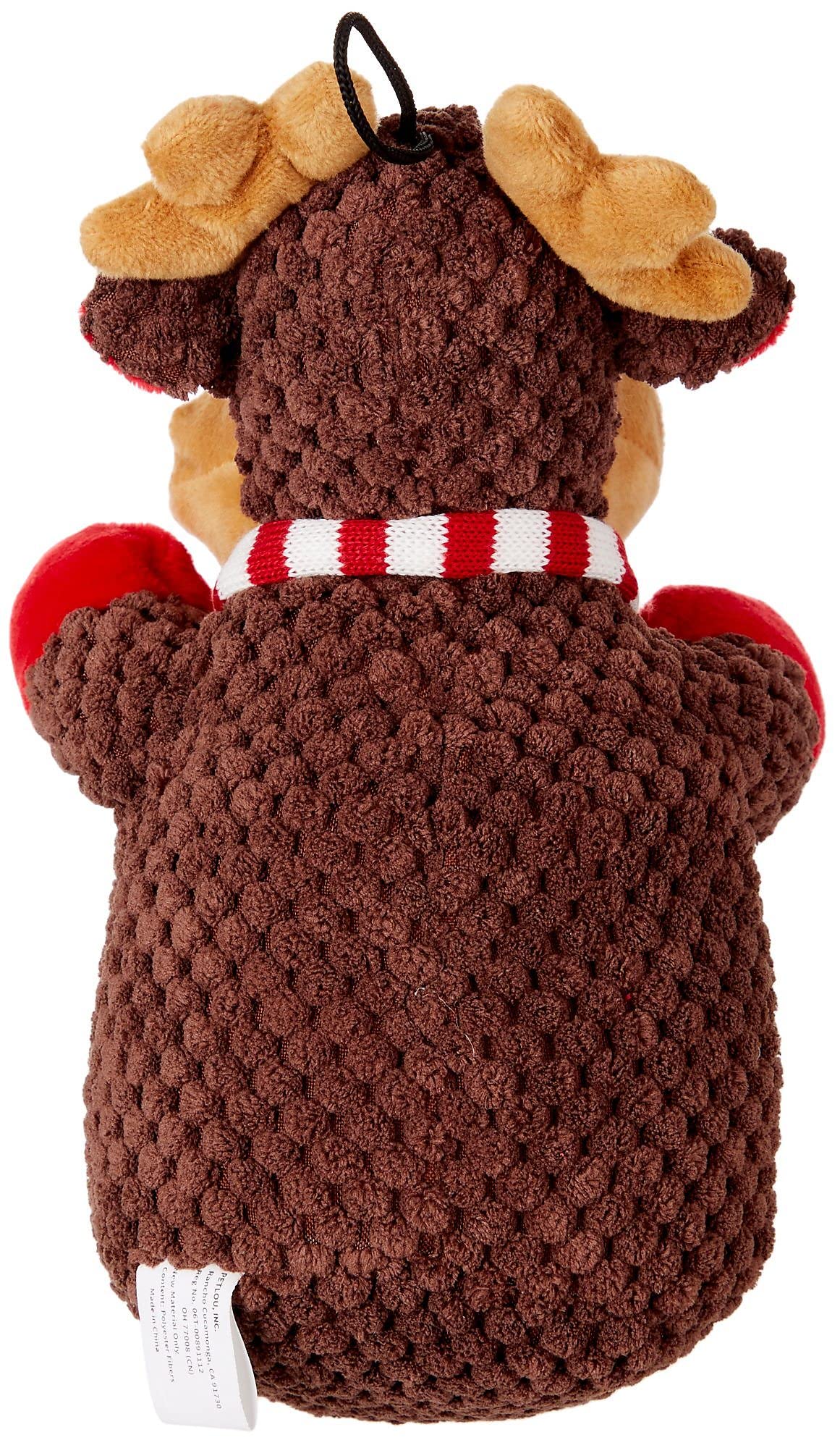 Petlou Holiday Squeak Corduroy Plush Dog Toys,8-Inch Chr Reindeer