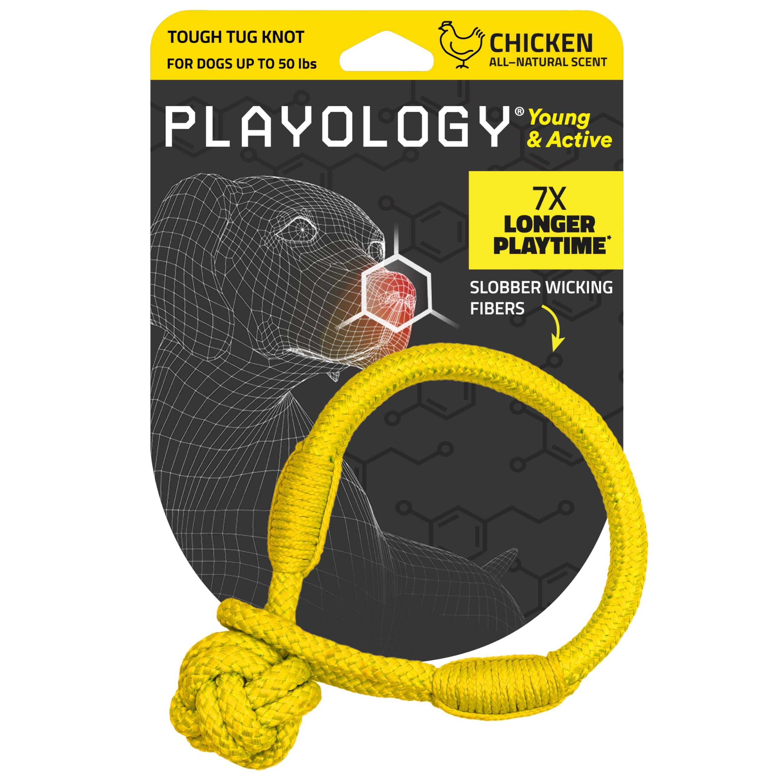 Playology Puppy Tough Knot Tug Toy for Young & Active Dogs | Engaging All-Natural Chicken Scented Medium Sized Interactive Tug &