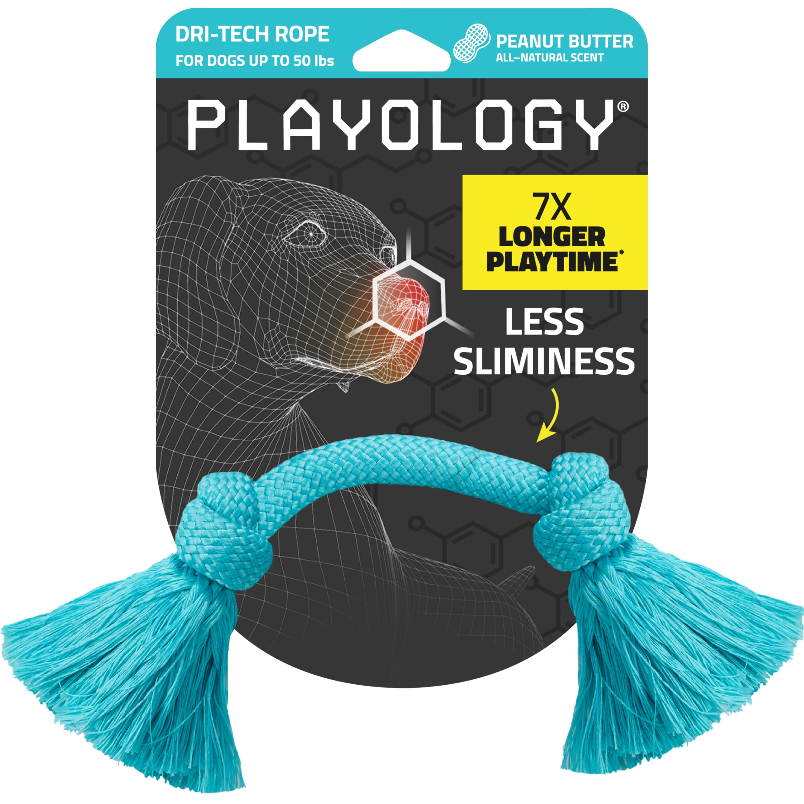 Playology Dog Toys | Dri-Tech Rope Toy Tug of War Rope for Aggressive Chewers | Medium Peanut Butter Scented Toy - Easy to Clean