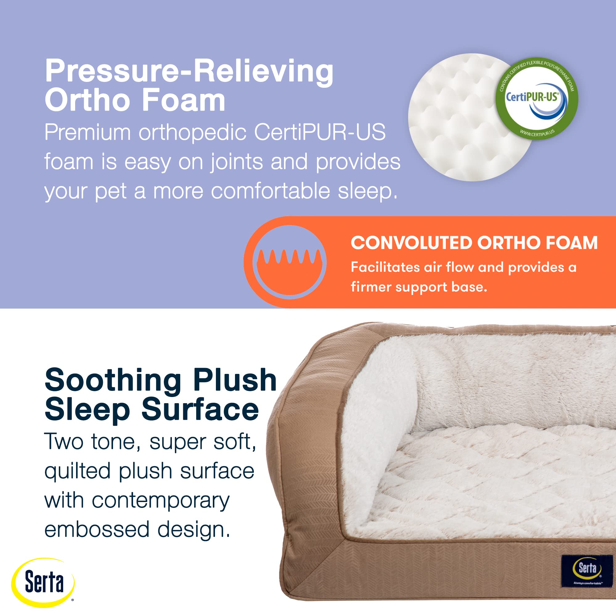 Serta Orthopedic Quilted Couch Dog Bed For Pets - Desert Sand (Small)