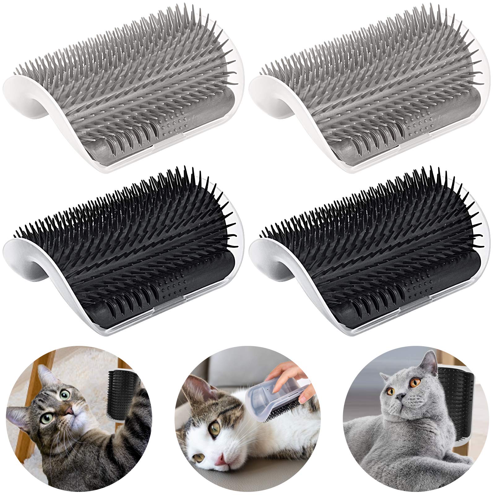 Cat Self Groomer Arch 4Pcs Self Cleaning Slicker Brush Upgraded Cat Brushes Wall Corner For Shedding Grooming, Softer Massager Comb Interactive Toy For Short Long Haired Cats Fur Pets Dog Kitten Puppy