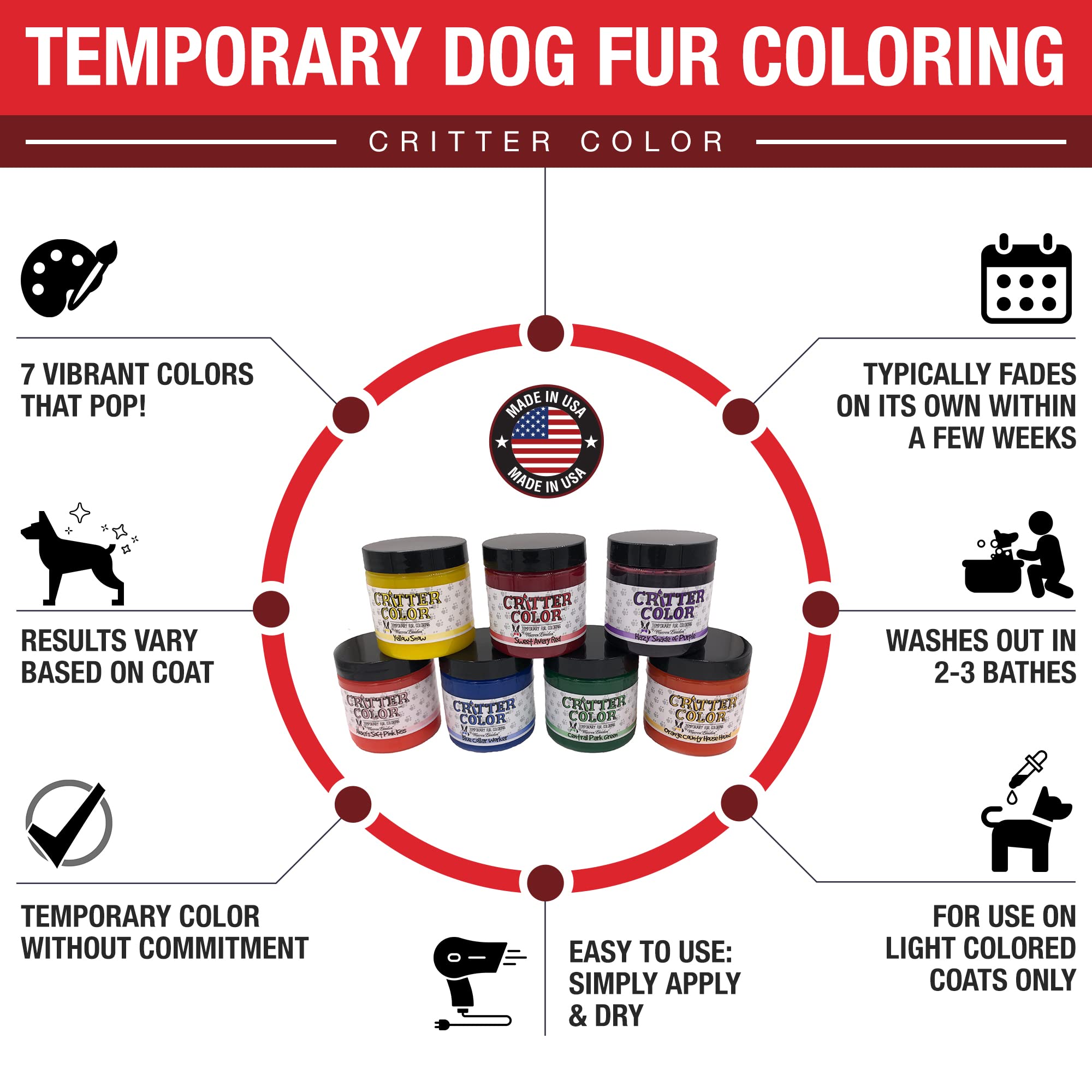 Warren London Critter Color Temporary Pet Fur Coloring Easy to Use- 7 Colors- Made in USA- Orange