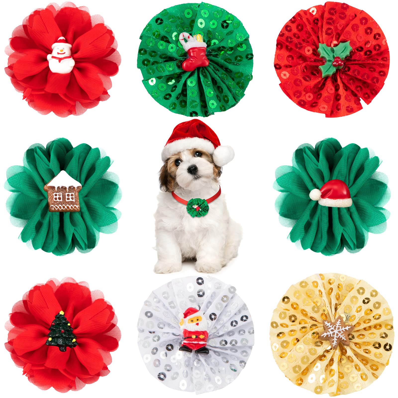 Frienda 8 Piece Dog Bow Tie Collar Flower Attachment Bows & Charms - Thanksgiving & Christmas Style for Small to Medium Dogs & C