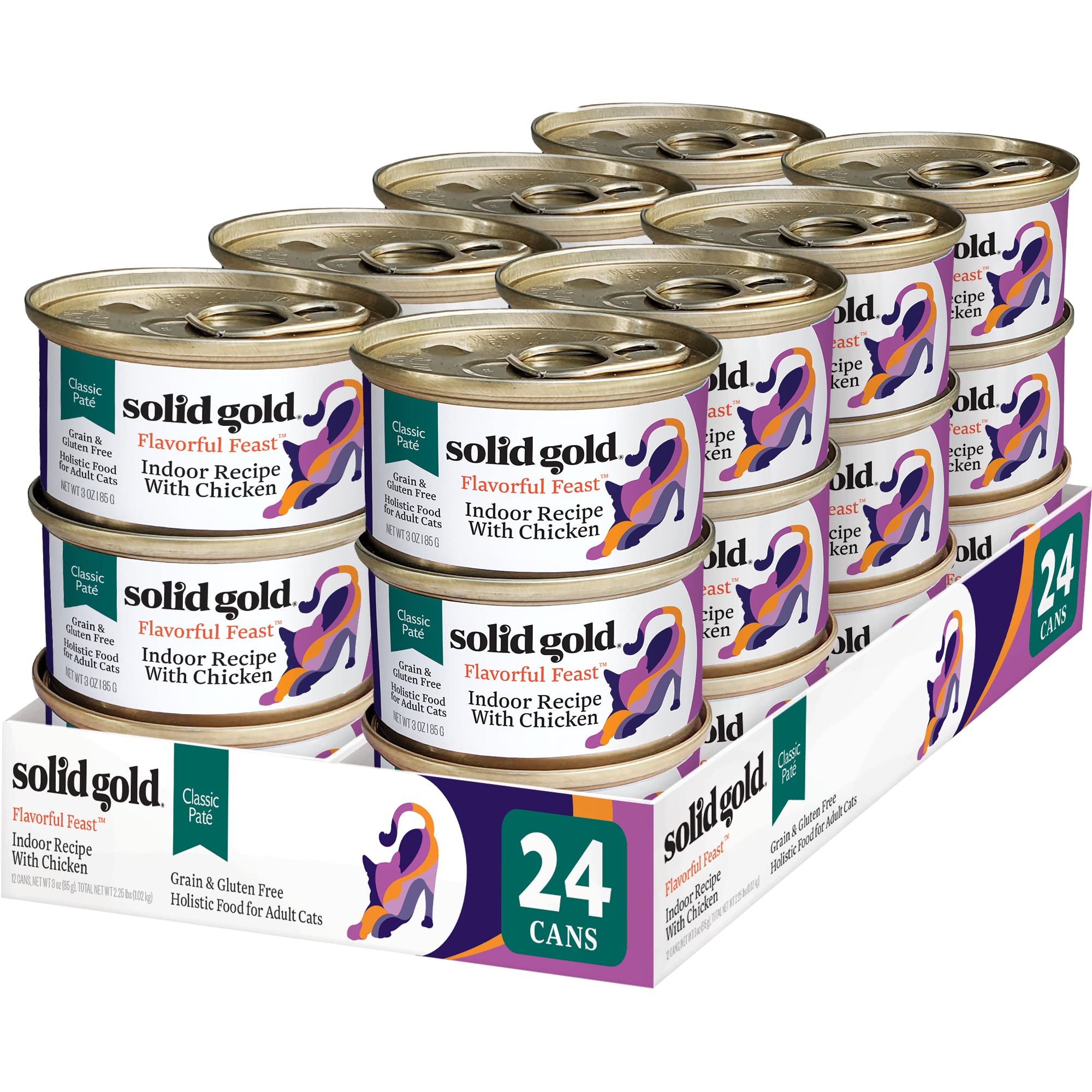 Solid Gold Flavorful Feast Wet Cat Food - Pate - Real Chicken - Canned Cat Food, 24 Pack