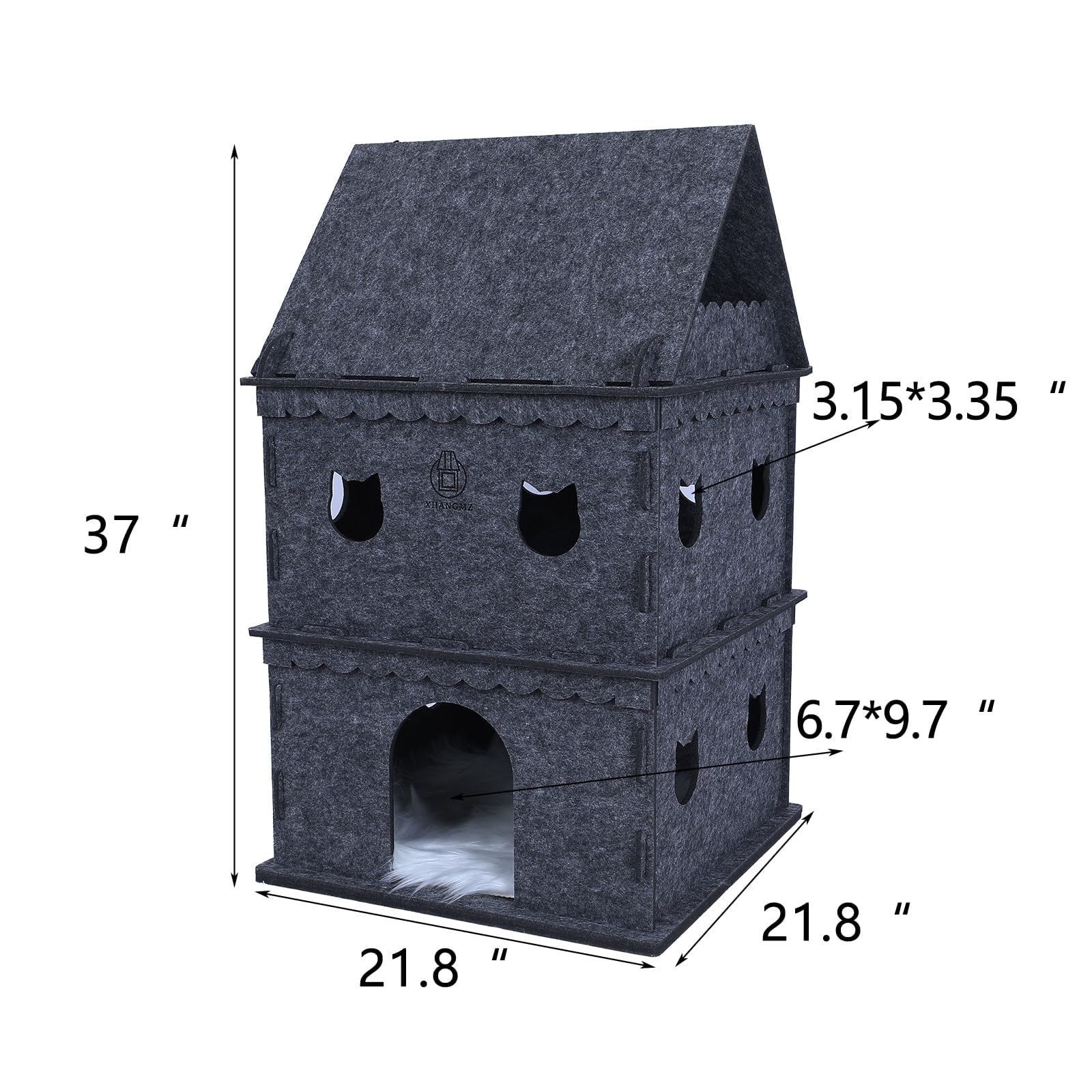 3-Storey Cat House For Indoor Cat Condos,Pet Cat Bed Hideaway Strong Castle For Multiple & Large Cats (3-Storey, 21.8''  21.8''