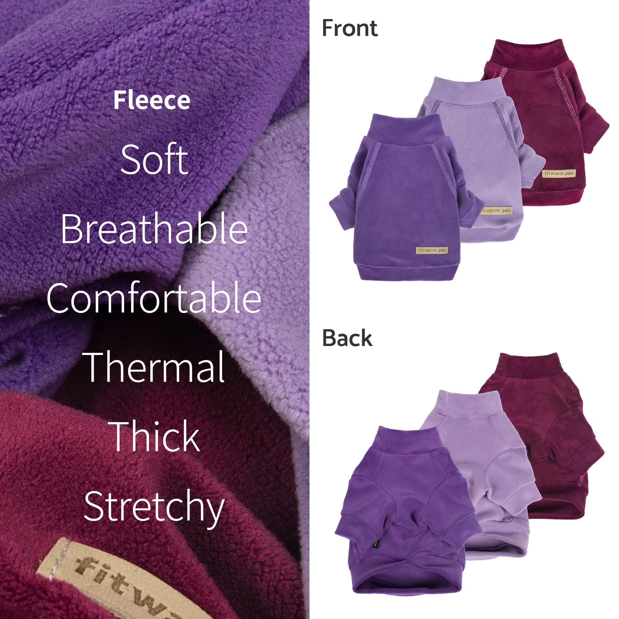 Fitwarm 3 Pack Classic Fleece Dog Sweater, Turtleneck Dog Sweatshirt, Dog Winter Clothes For Small Dogs Boy Girl, Pet Pullover Jumper, Cat Apparel, Purple, Mediumpurple, Dark Red, Xxl