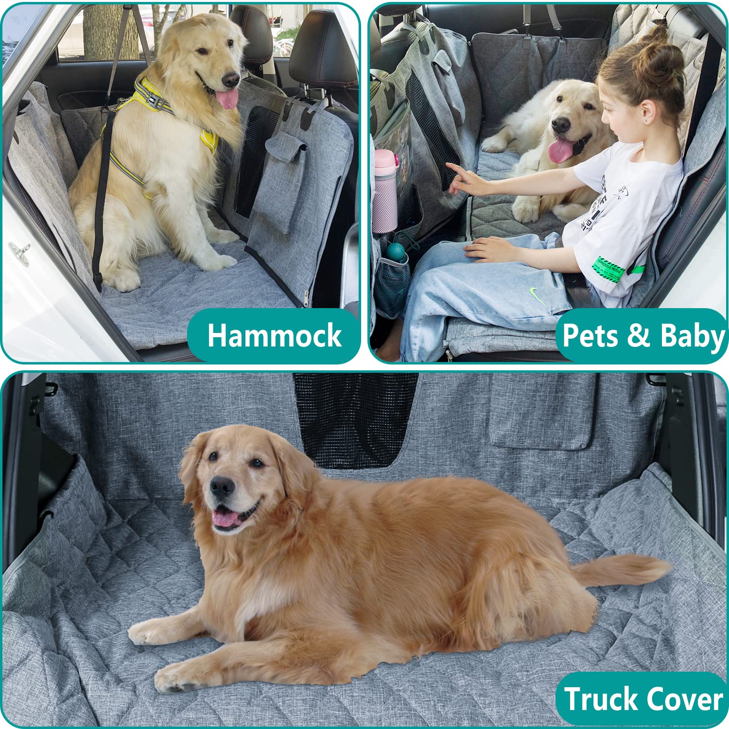 Sevvis Dog Hammock For Car, Suv, Pet Car Seat Cover With Mesh Window,Car Hammock For Dogs Back Seat, Gray