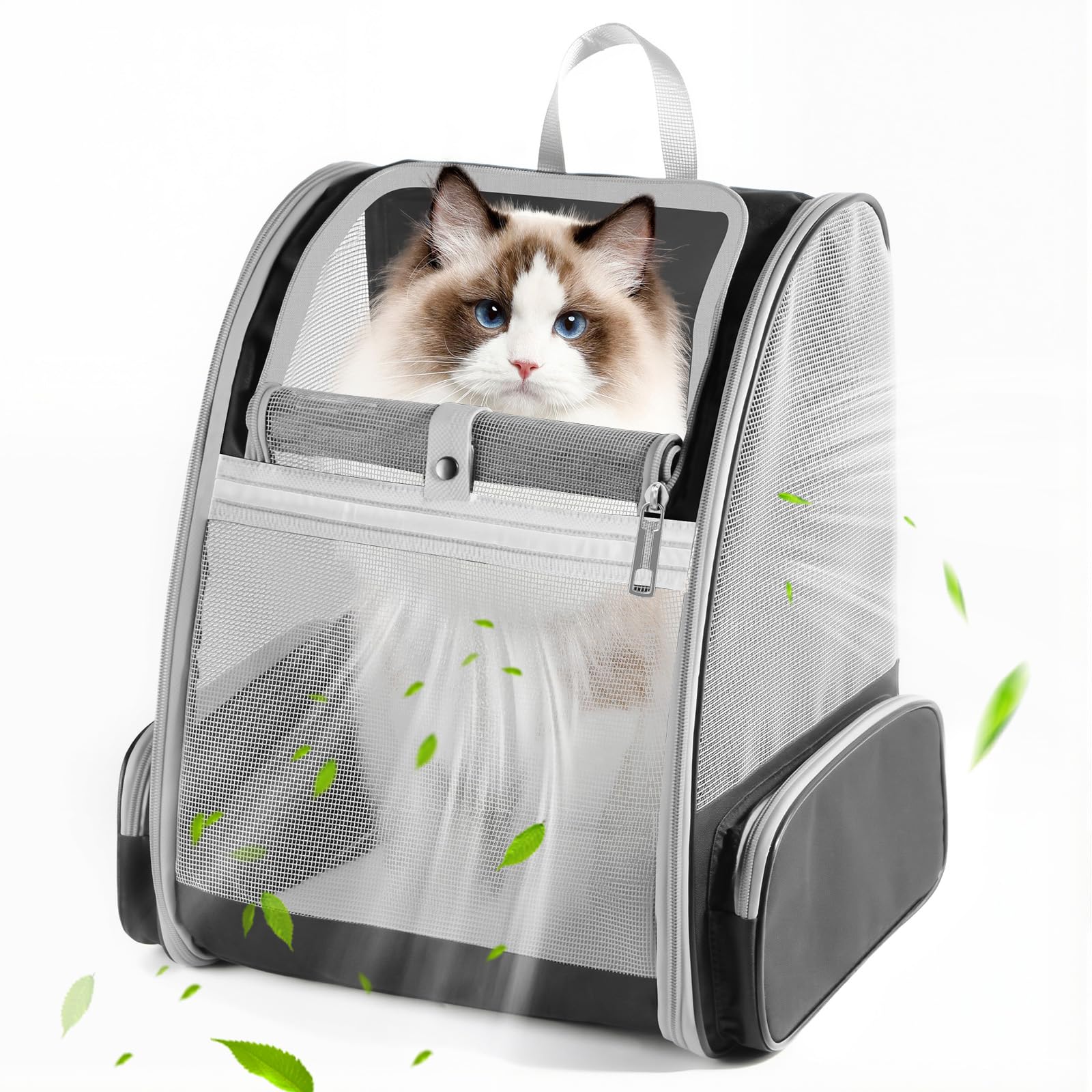 Cat Backpack Carrier, Pet Backpack Carrier Cats and Small Dogs, Collapsible Fully Ventilation Cat Backpack for Outdoors Hiking C