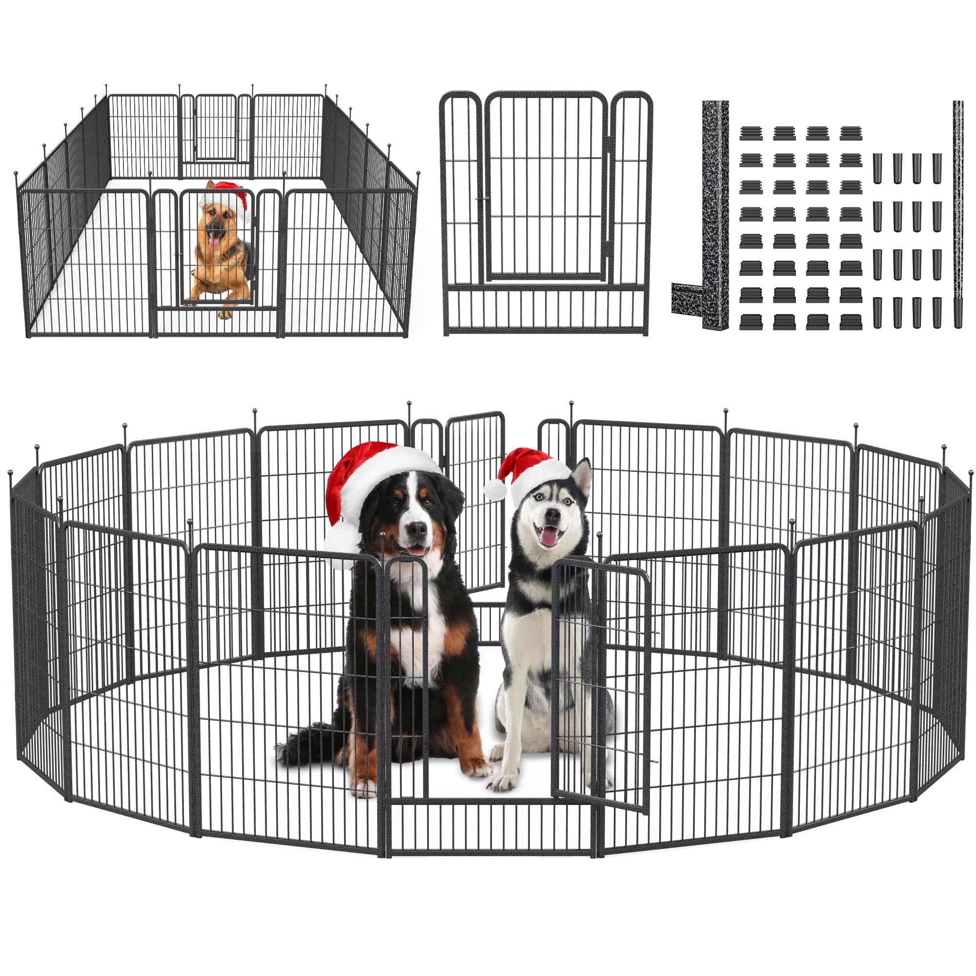 Mr Ironstone 40'' Height Dog Playpen With Anti-Rust Coating - 16 Panels Portable & Foldable Indoor/Outdoor Pet Fence For Large, 
