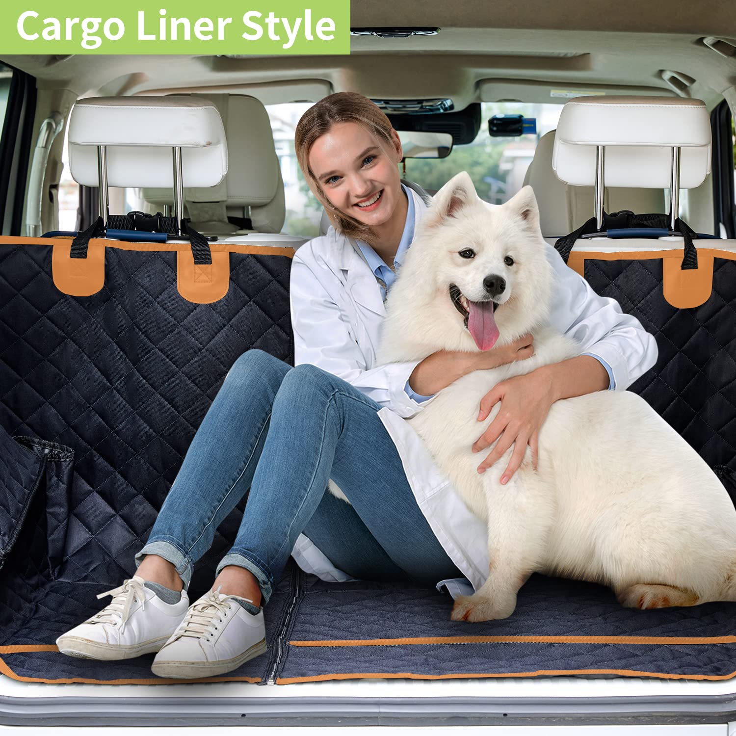 Nestroad 4-In-1 Dog Car Seat Cover For Back Seat,Convertible Front Seat Covers Heavy-Duty And Nonslip Backseat Protector Cover For Cars,Trucks & Suvs,Black&Orange